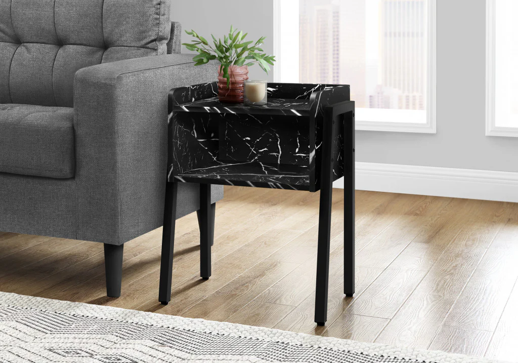 23" Black Faux Marble End Table With Shelf By Homeroots - Image 2