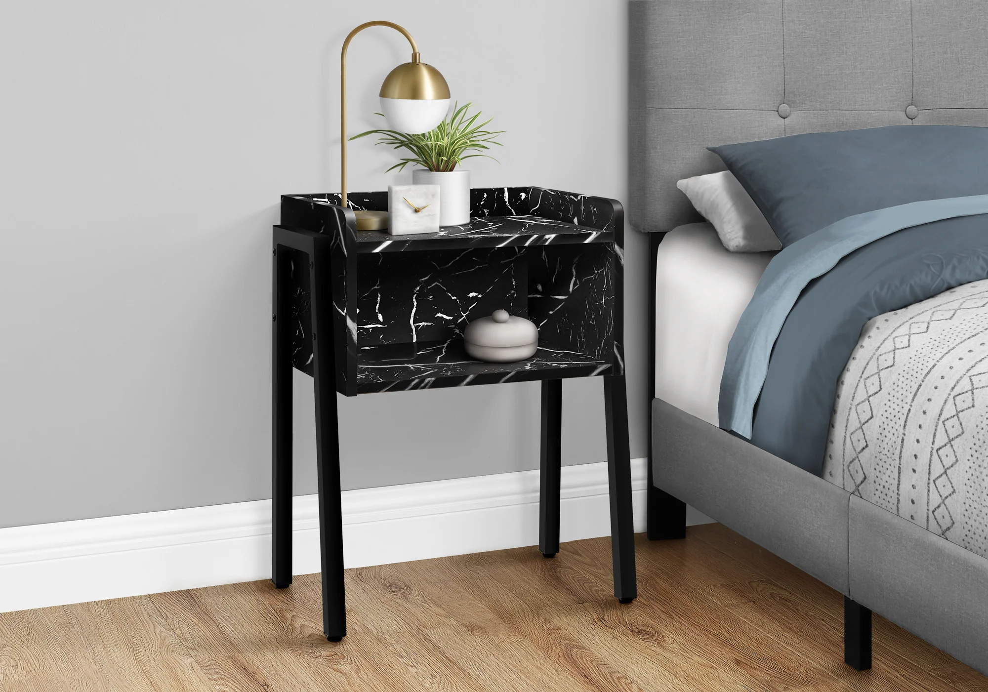 23" Black Faux Marble End Table With Shelf By Homeroots - Image 3