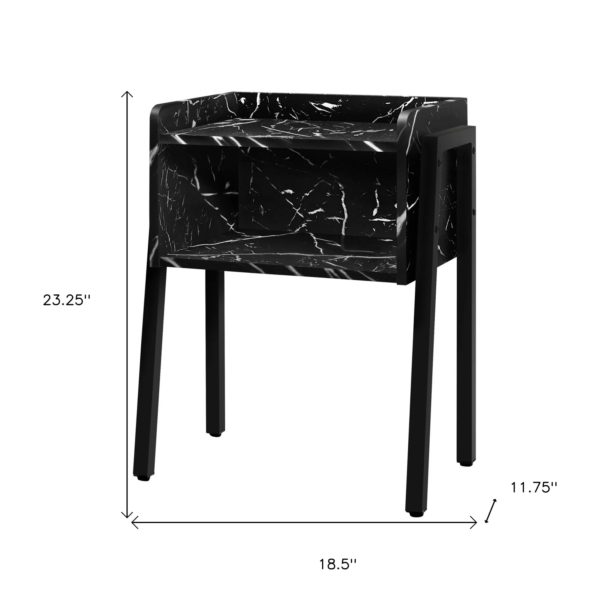 23" Black Faux Marble End Table With Shelf By Homeroots - Image 4