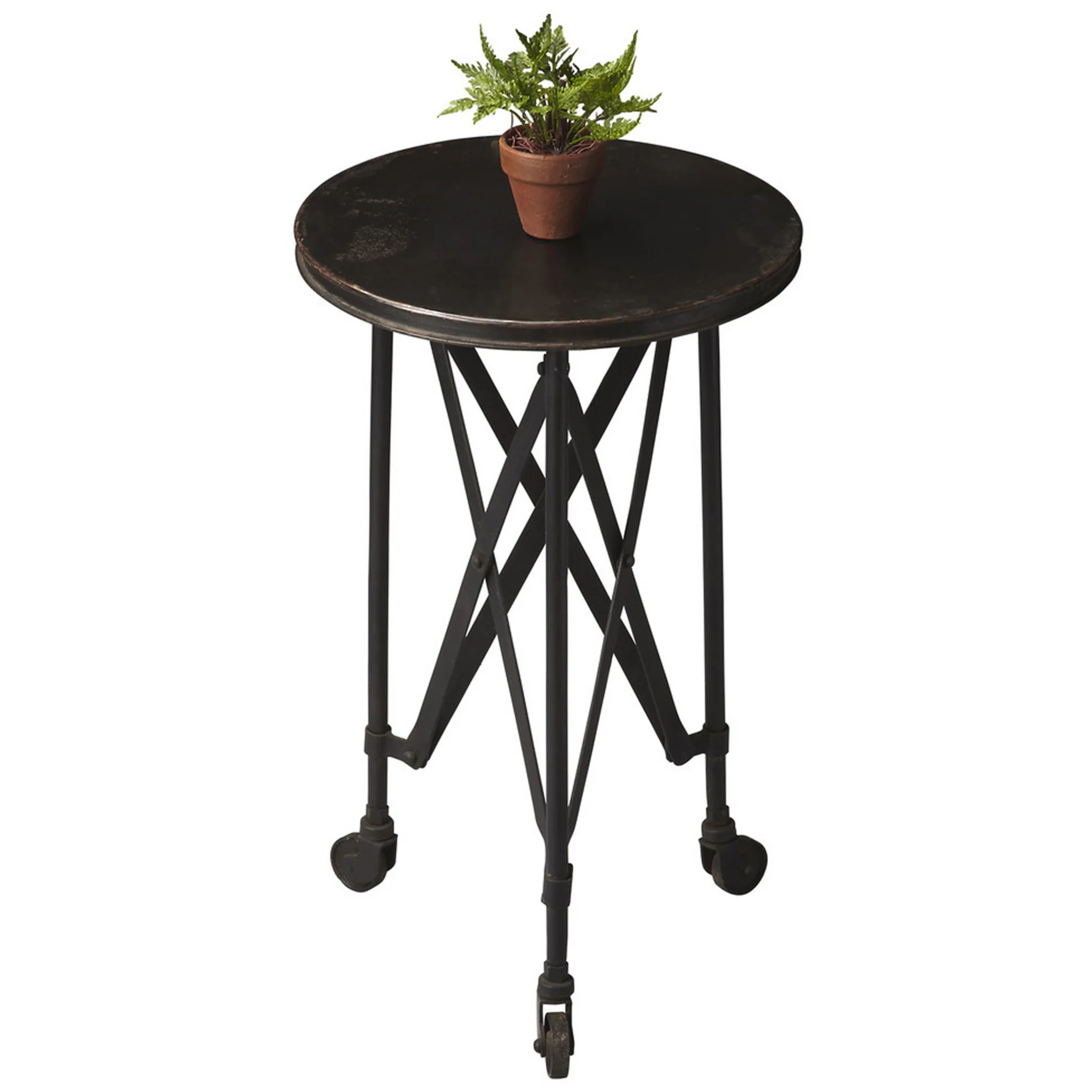 23" Black Industrial Rolling Round End Table By Homeroots - Image 3