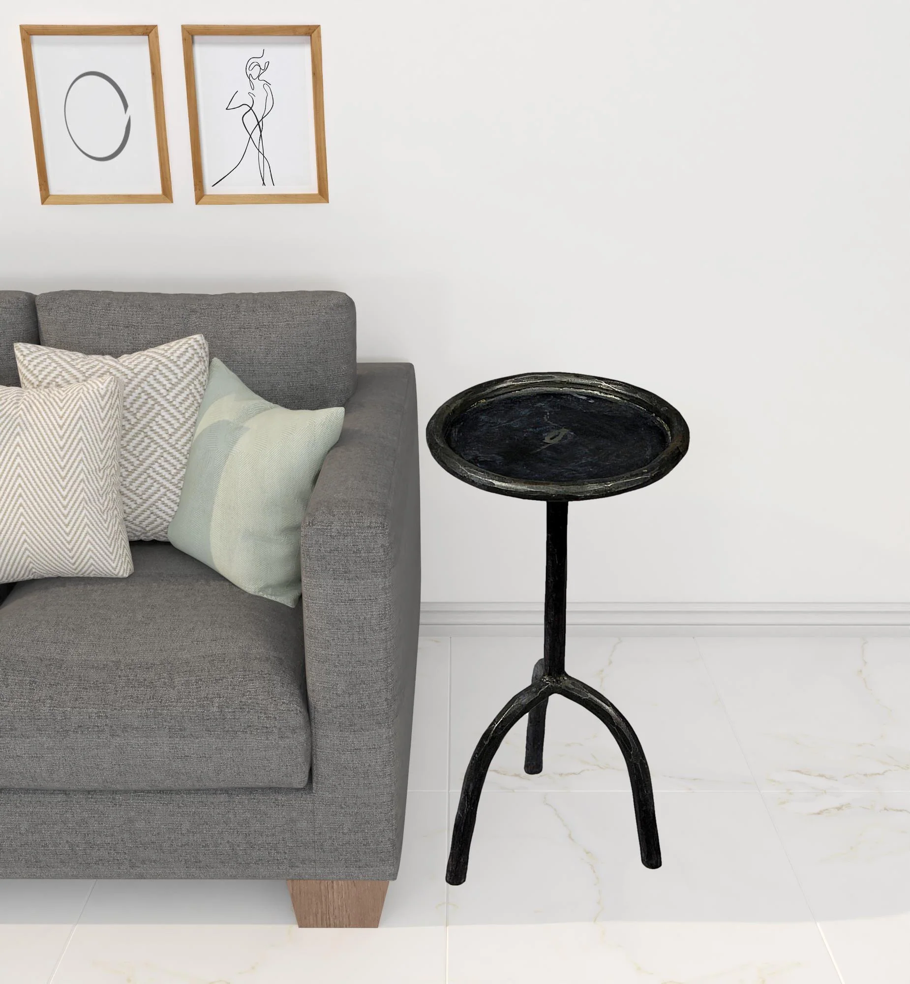 23" Black Iron Pedestal Round End Table By Homeroots - Image 2