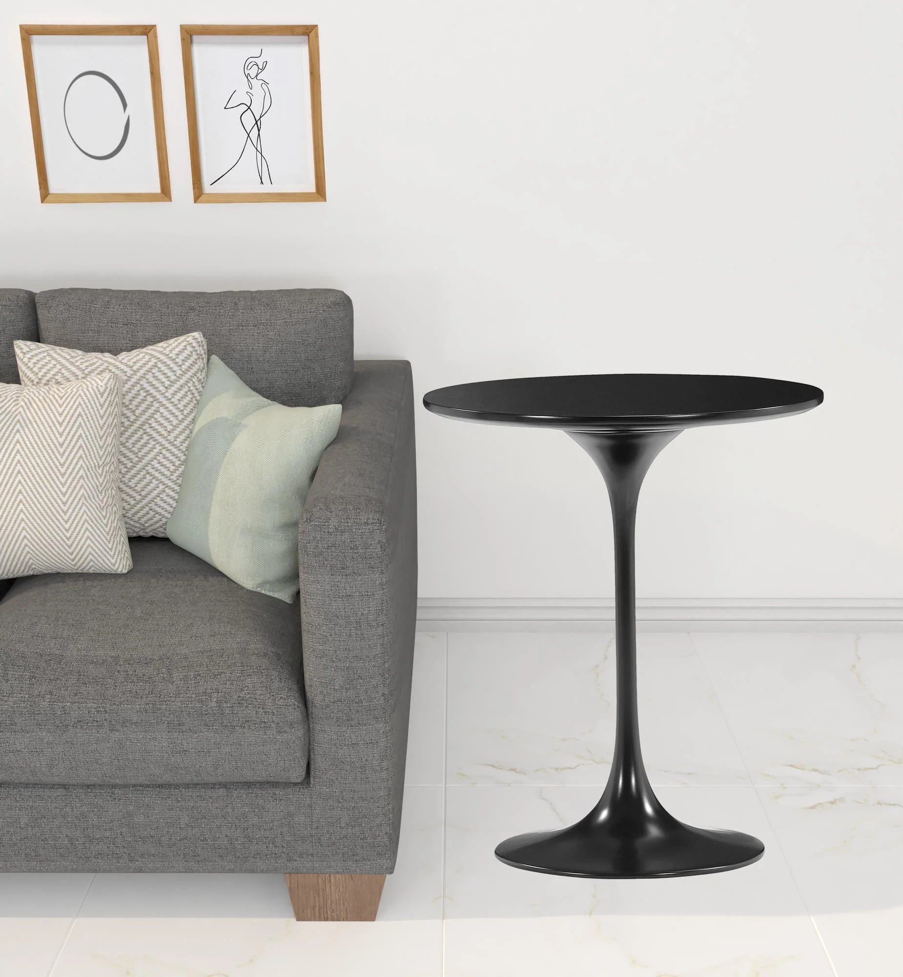 23" Black Manufactured Wood and Steel Round Pedestal End Table By Homeroots - Image 3