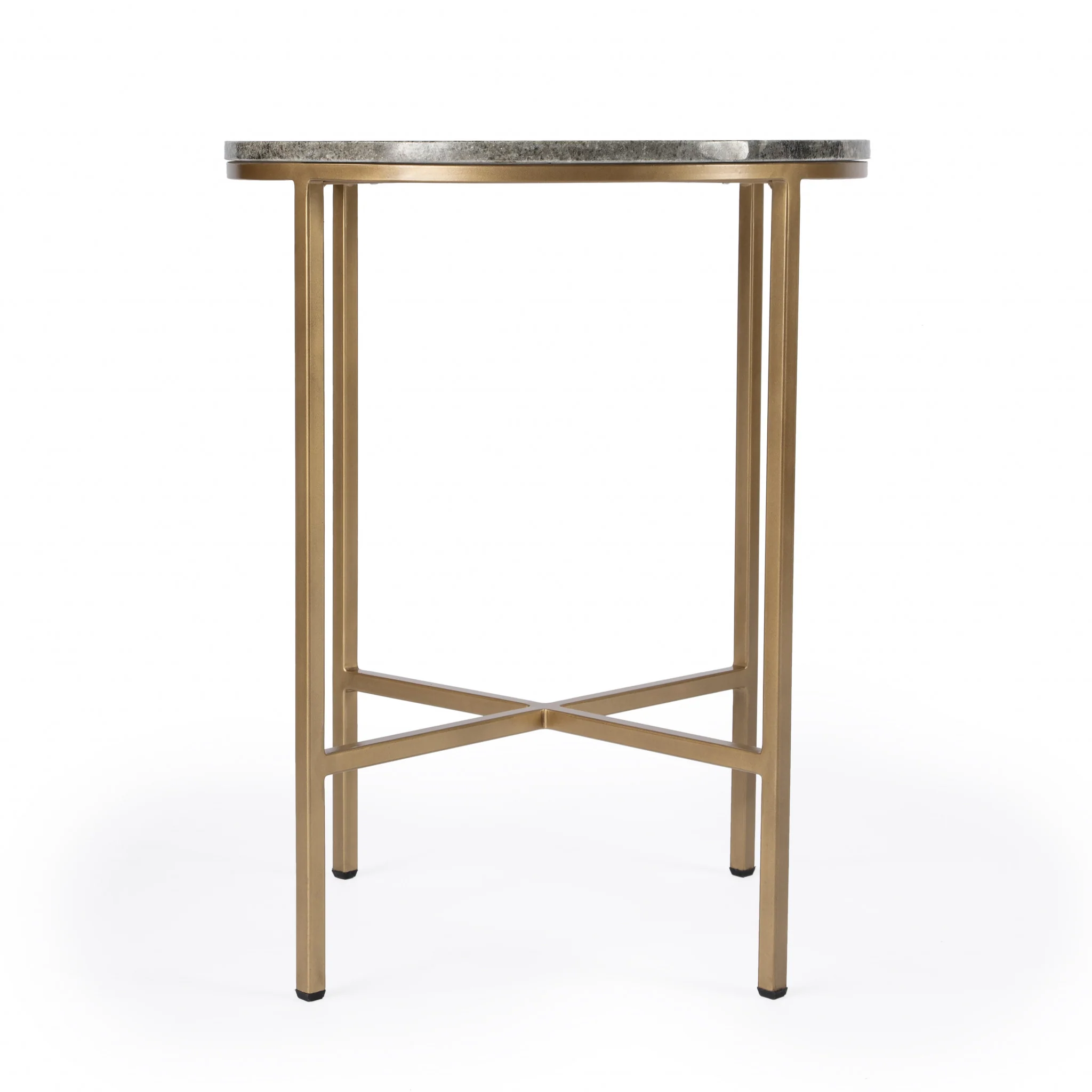 23" Brass And Gray Marble Round End Table By Homeroots - Image 3