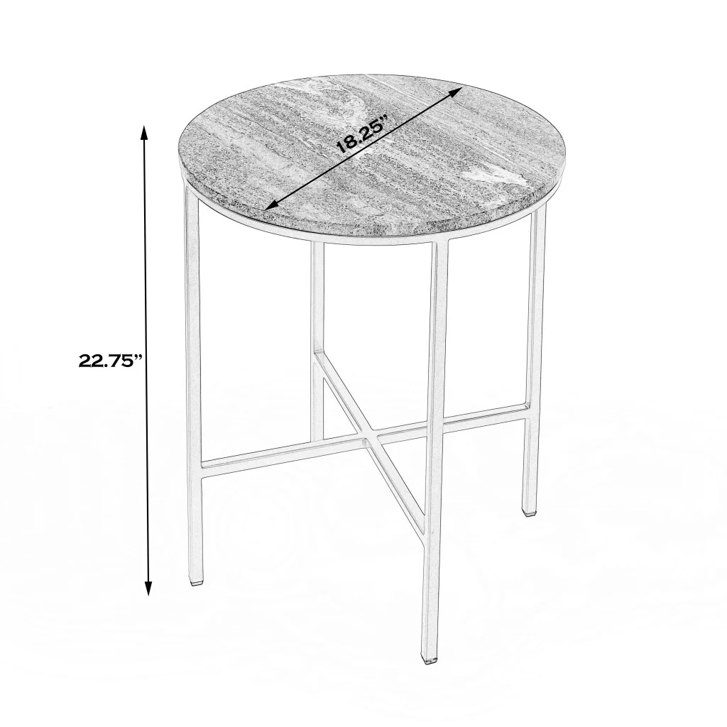 23" Brass And Gray Marble Round End Table By Homeroots - Image 7
