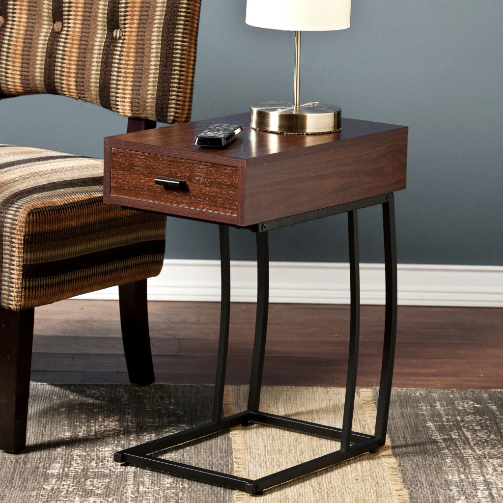 23" Brown Manufactured Wood And Iron Rectangular End Table With Drawer By Homeroots - Image 2