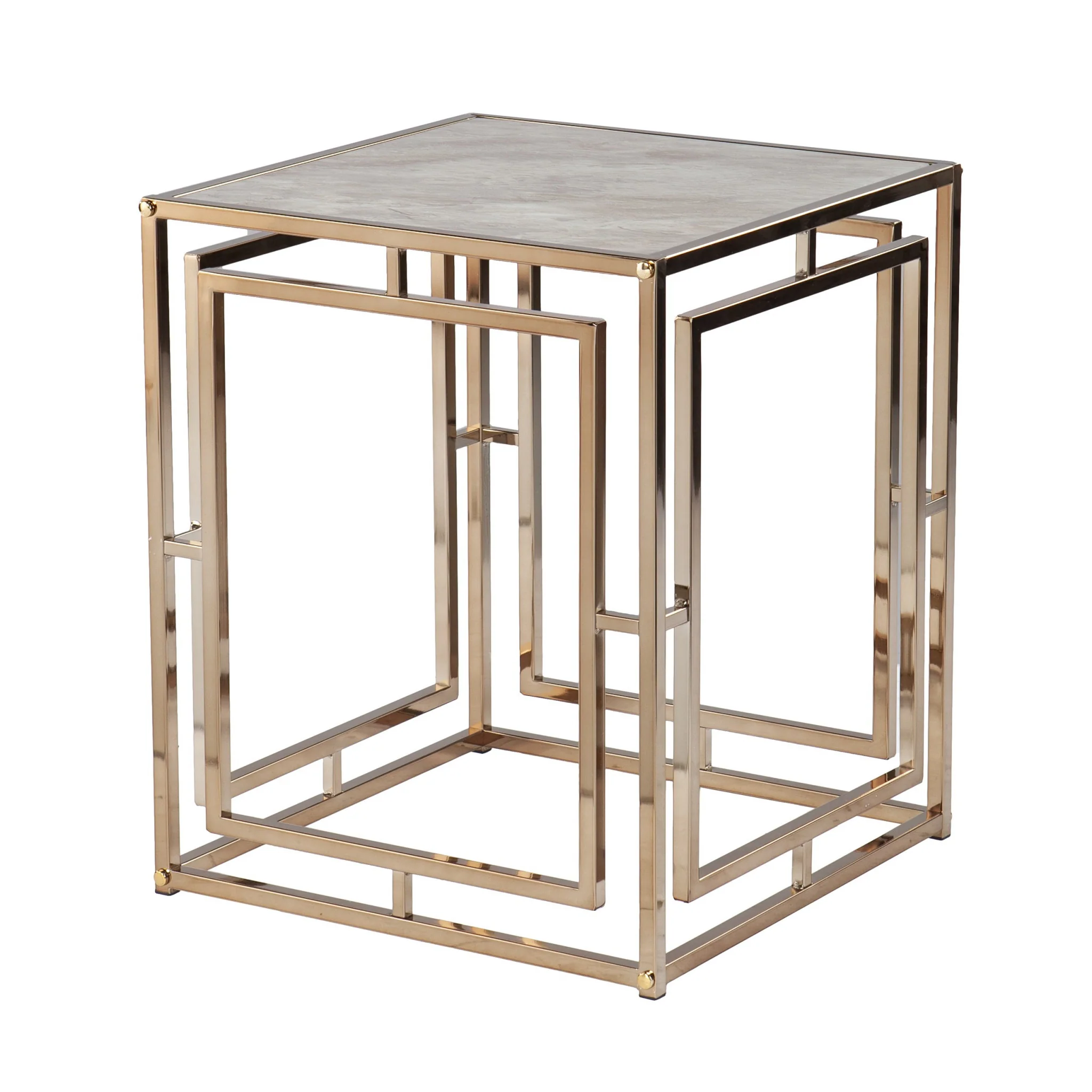 23" Champagne Glass And Iron Square End Table By Homeroots - Image 3