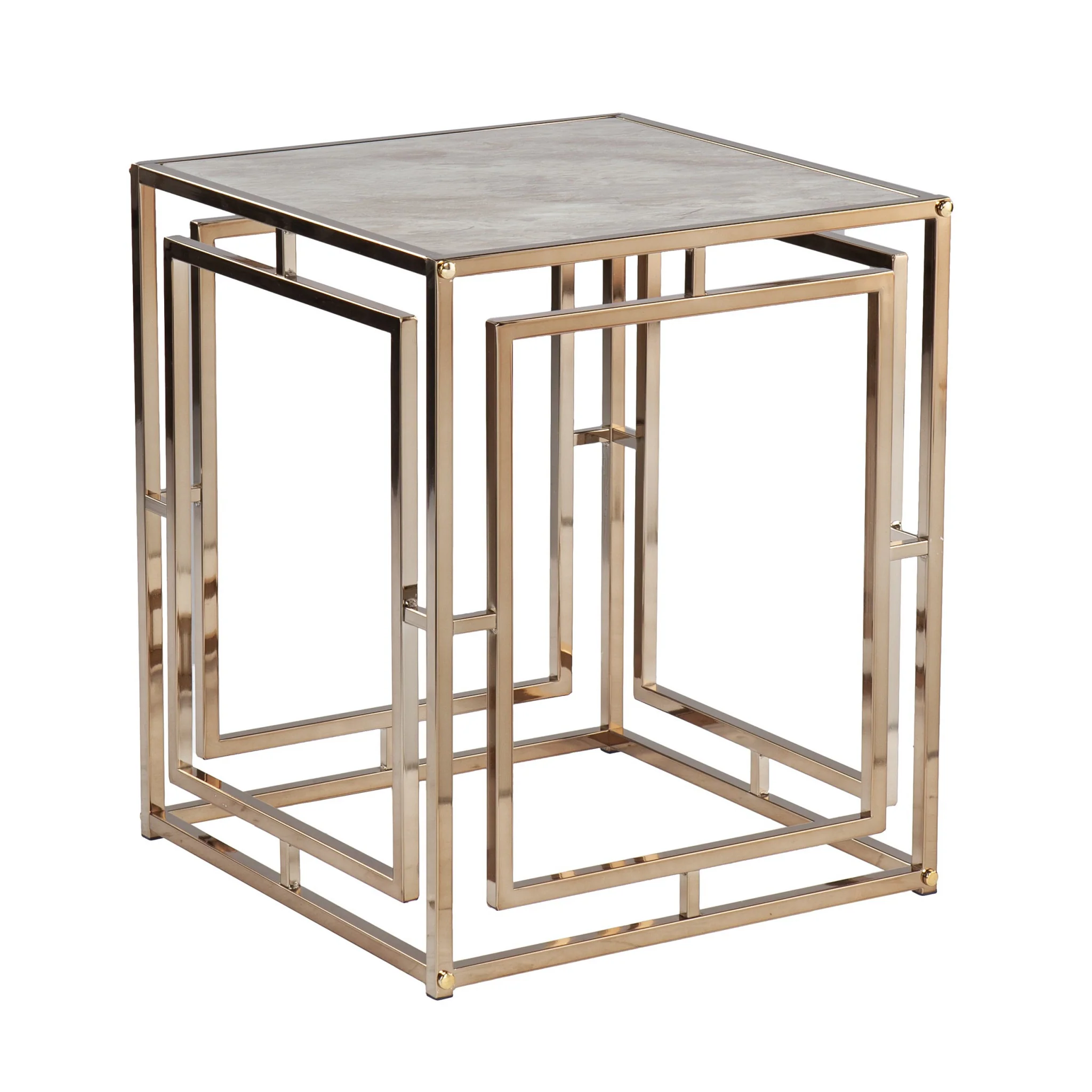 23" Champagne Glass And Iron Square End Table By Homeroots - Image 4