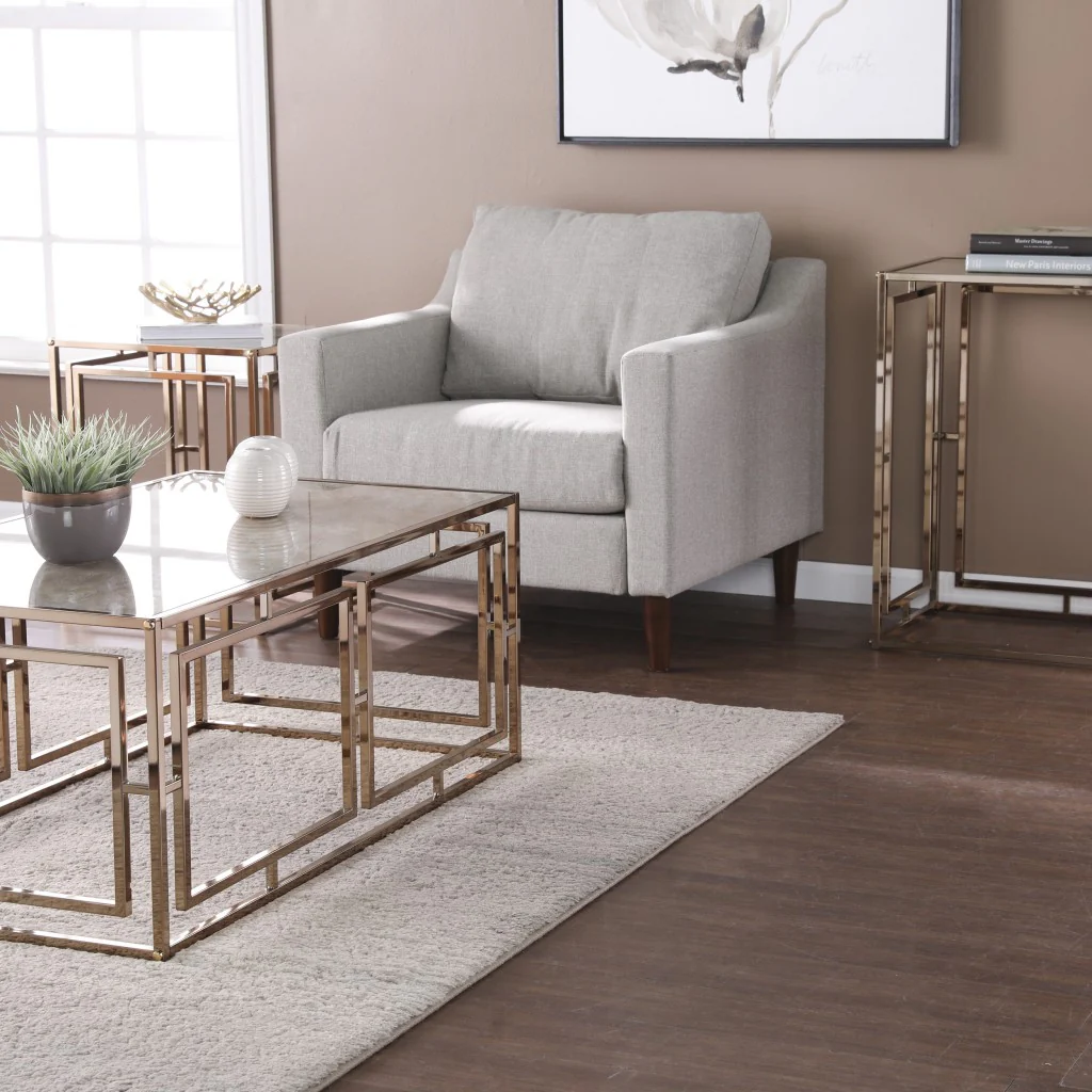 23" Champagne Glass And Iron Square End Table By Homeroots - Image 7