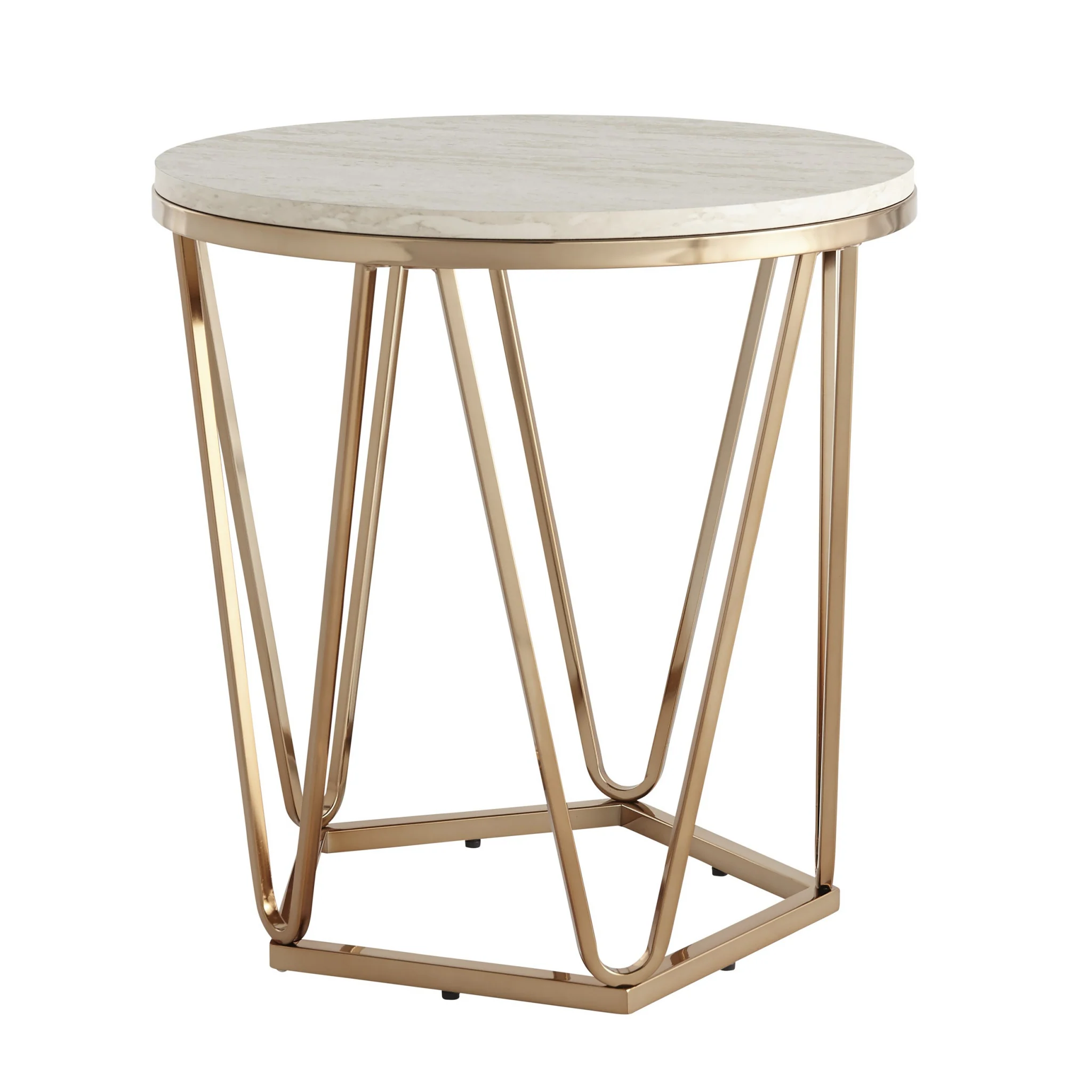 23" Champagne Manufactured Wood And Iron Round End Table By Homeroots - Image 3