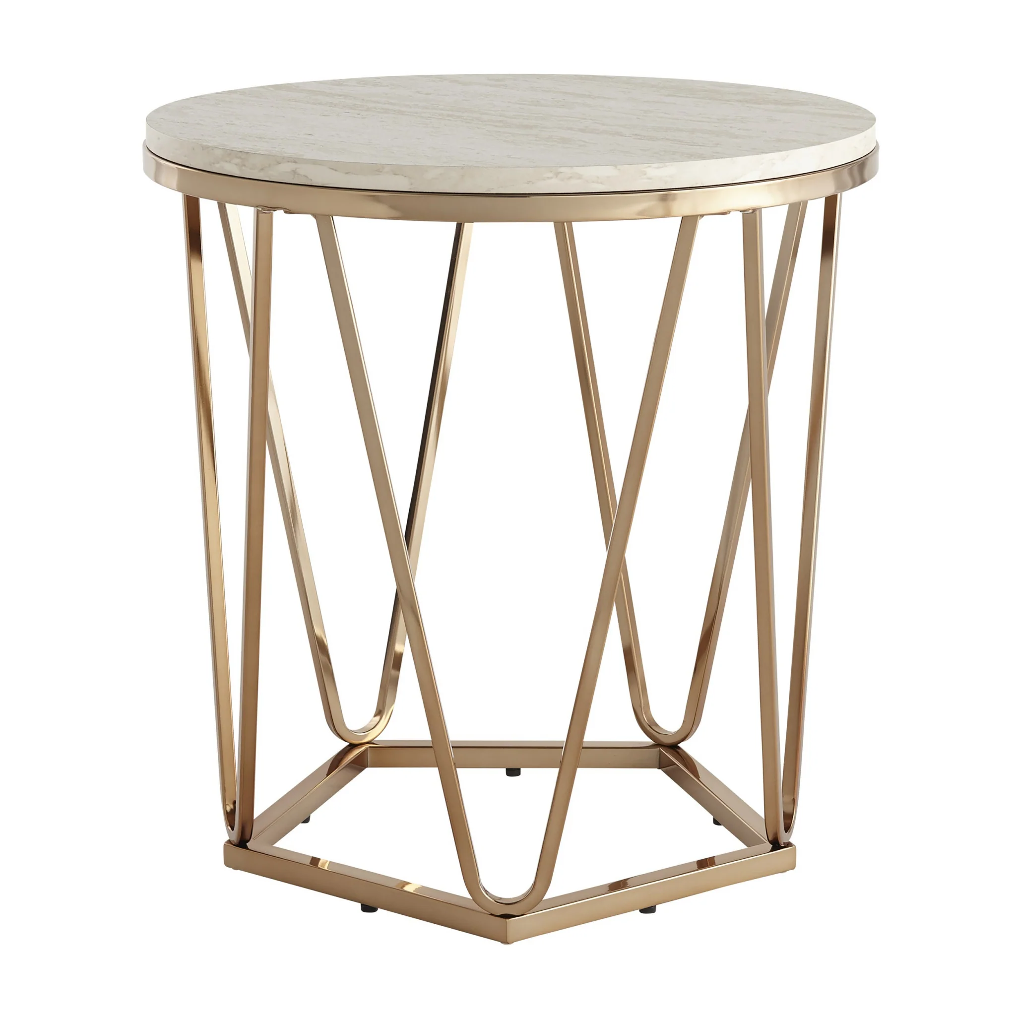 23" Champagne Manufactured Wood And Iron Round End Table By Homeroots - Image 4