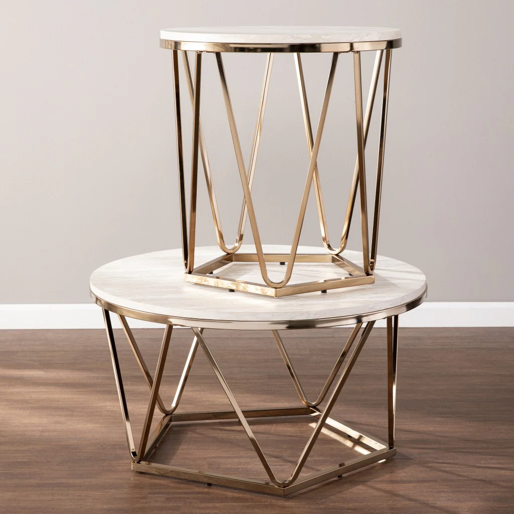 23" Champagne Manufactured Wood And Iron Round End Table By Homeroots - Image 8