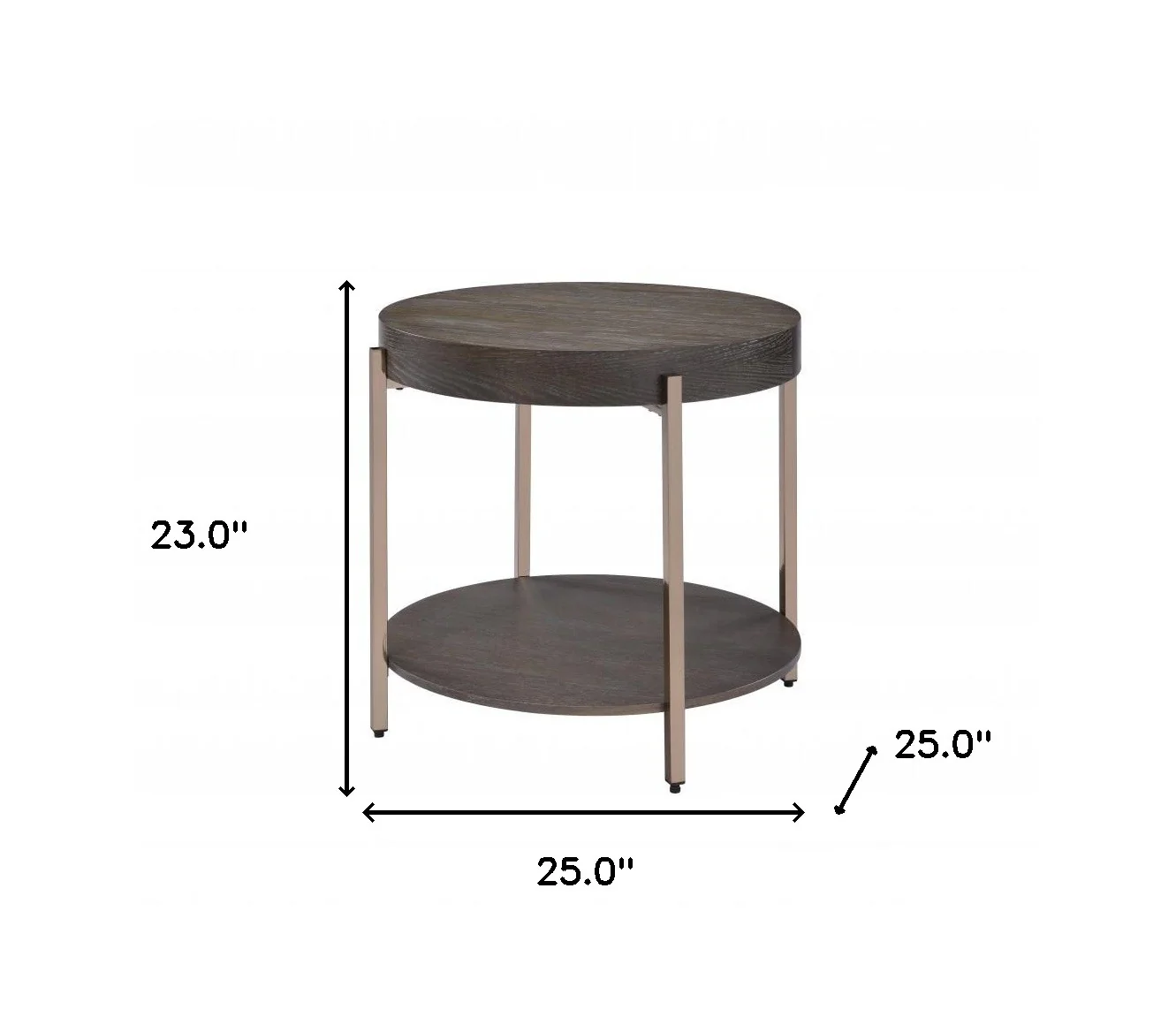 23" Champagne Metal And Dark Oak Manufactured Wood Round Two Tier End Table By Homeroots - Image 3