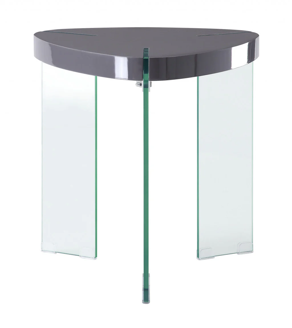 23" Clear And Gray Manufactured Wood And Glass Triangular End Table By Homeroots - Image 2