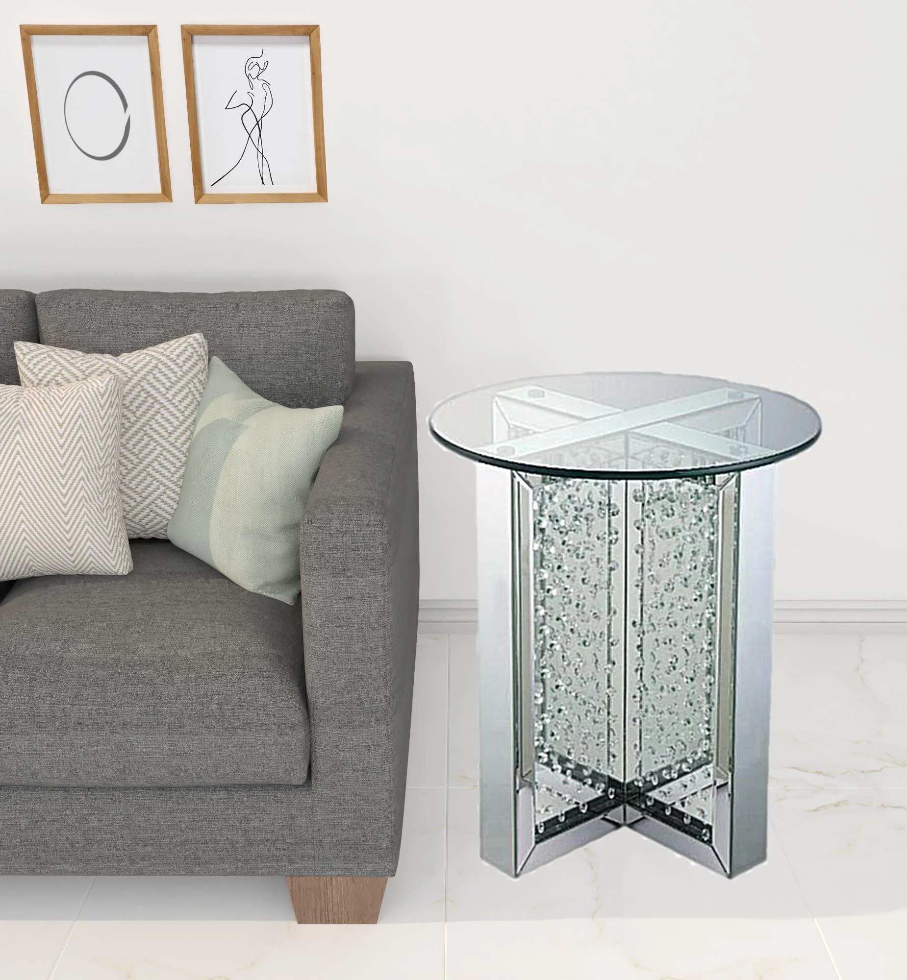 23" Clear Glass And Mirrored Round End Table With Drawer By Homeroots - Image 2