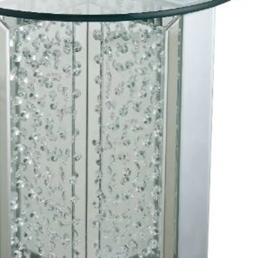 23" Clear Glass And Mirrored Round End Table With Drawer By Homeroots - Image 3