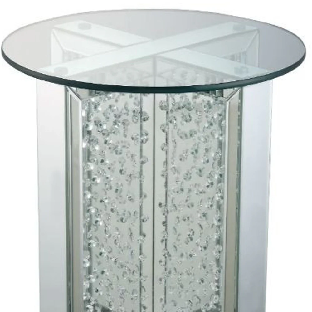 23" Clear Glass And Mirrored Round End Table With Drawer By Homeroots - Image 4
