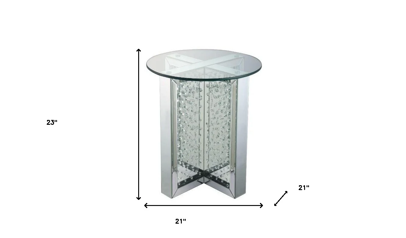 23" Clear Glass And Mirrored Round End Table With Drawer By Homeroots - Image 5