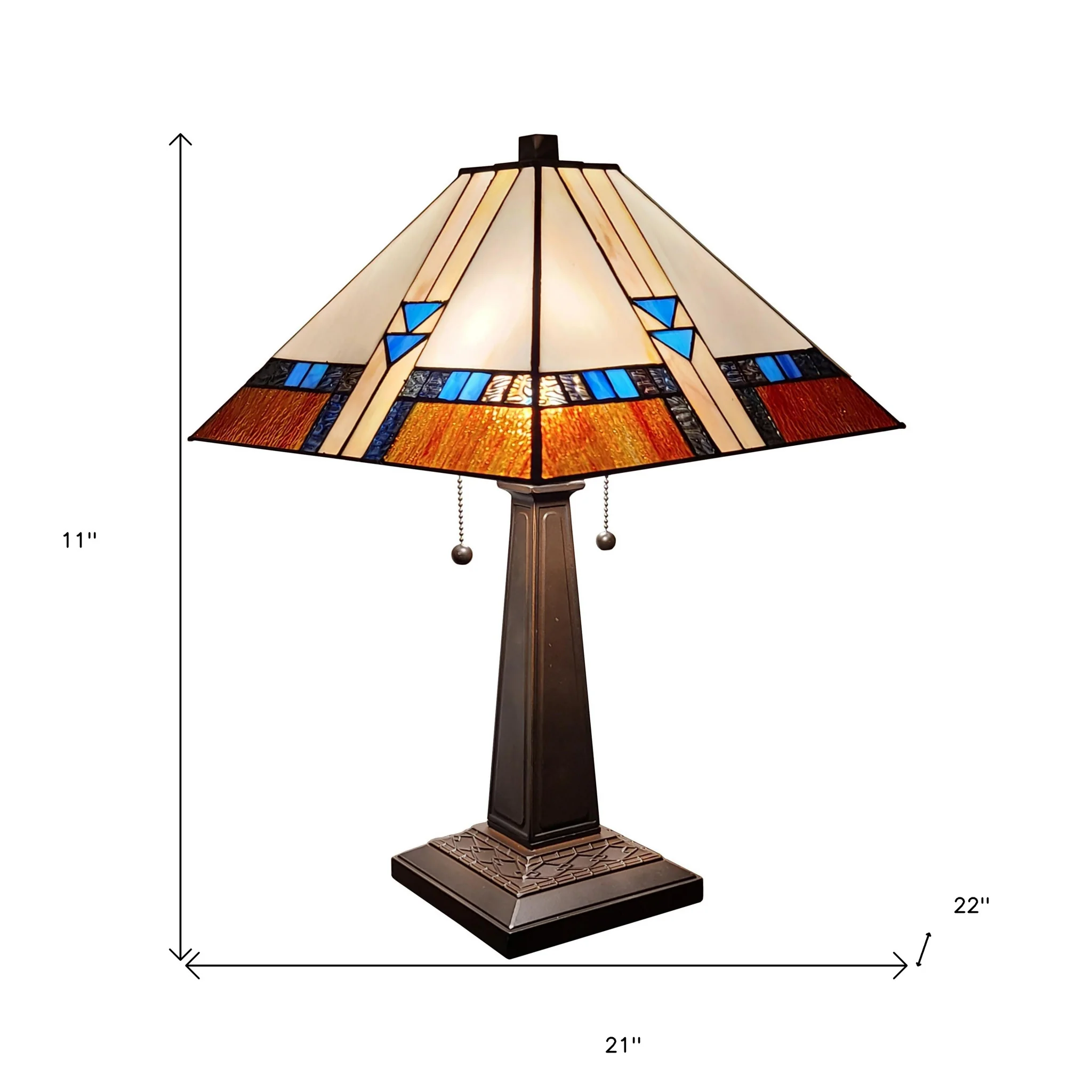 23" Cream Amber and Teal Arrow Stained Glass Two Light Mission Style Table Lamp By Homeroots - Image 5
