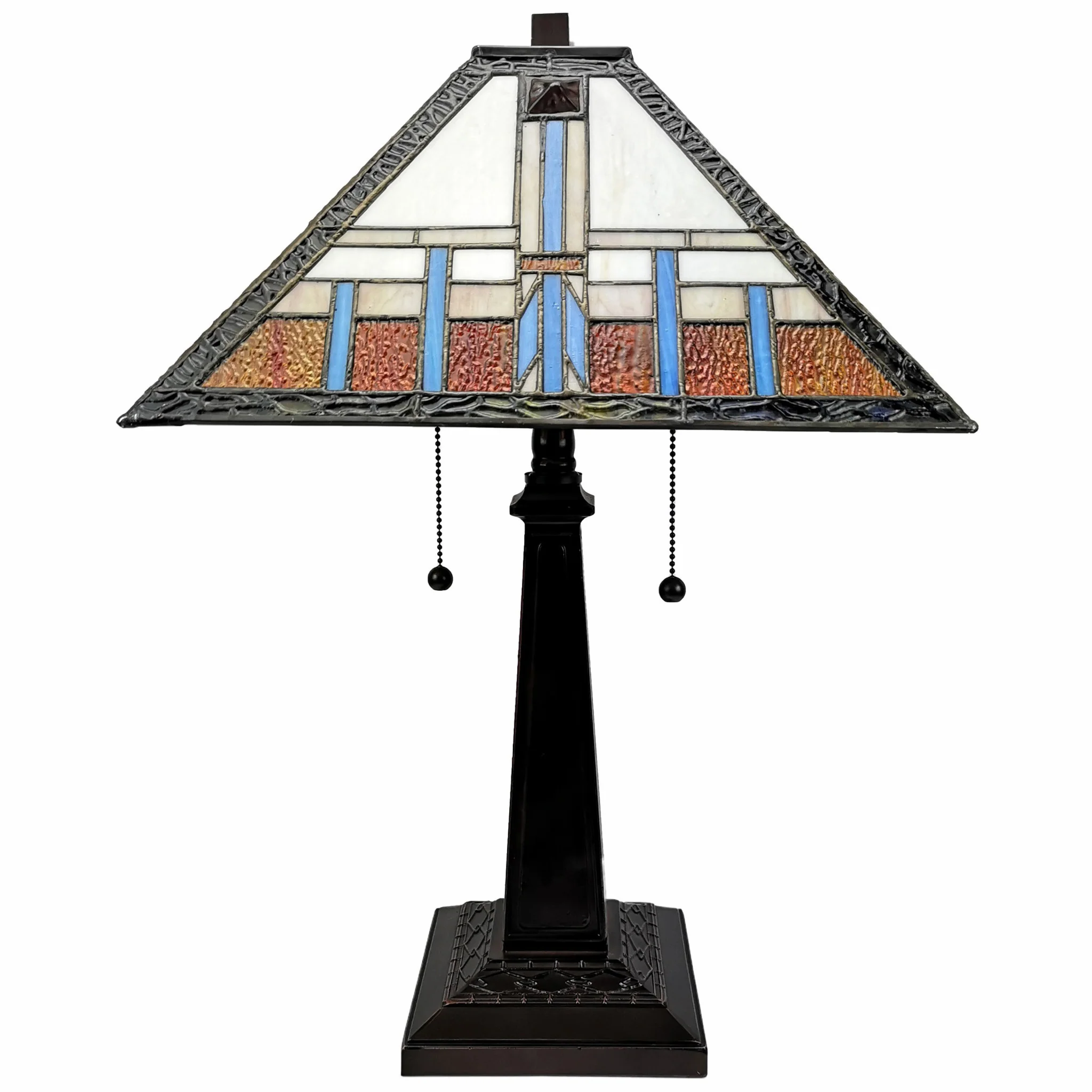 23" Cream Amber and Teal Stained Glass Two Light Mission Style Table Lamp By Homeroots - Image 3