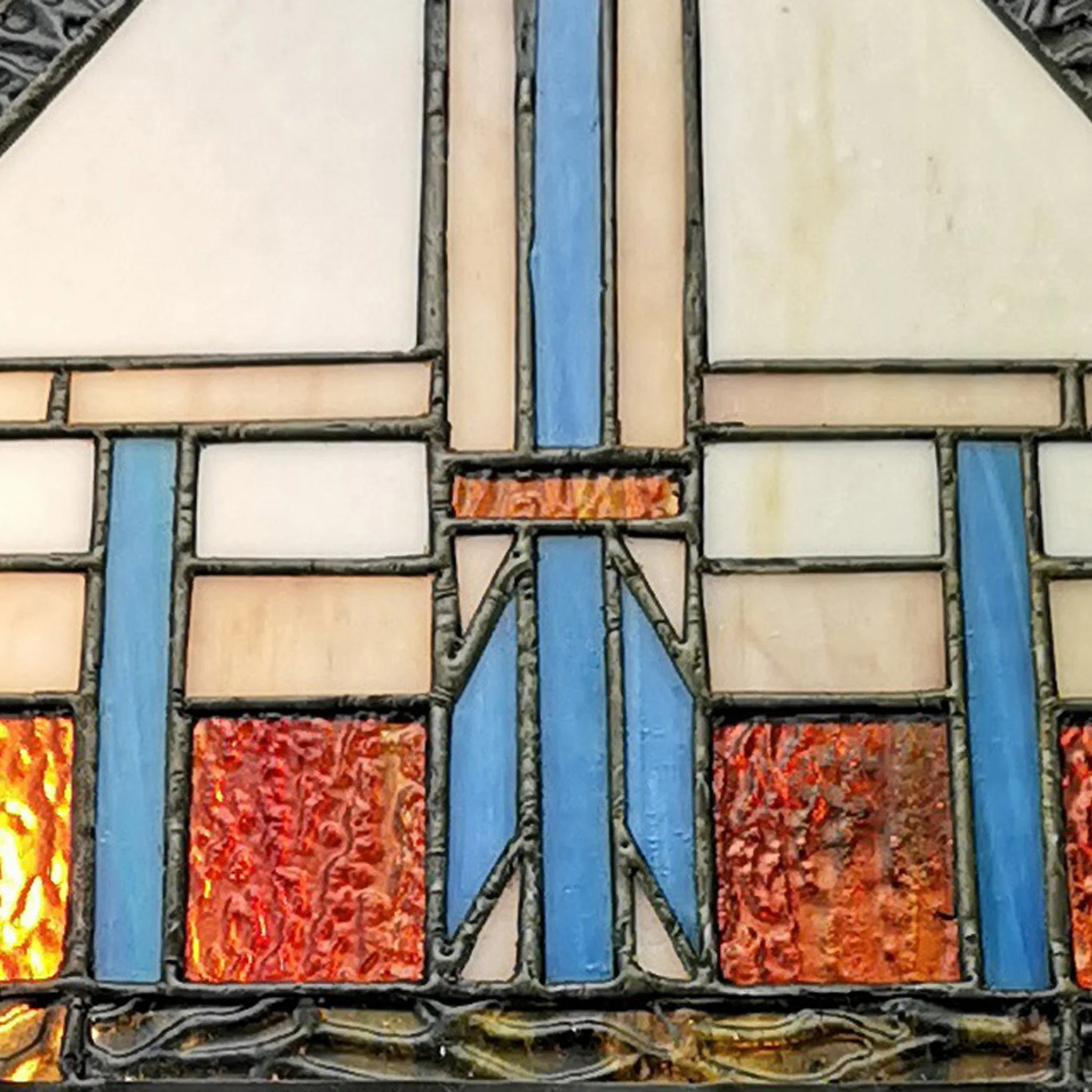 23" Cream Amber and Teal Stained Glass Two Light Mission Style Table Lamp By Homeroots - Image 4