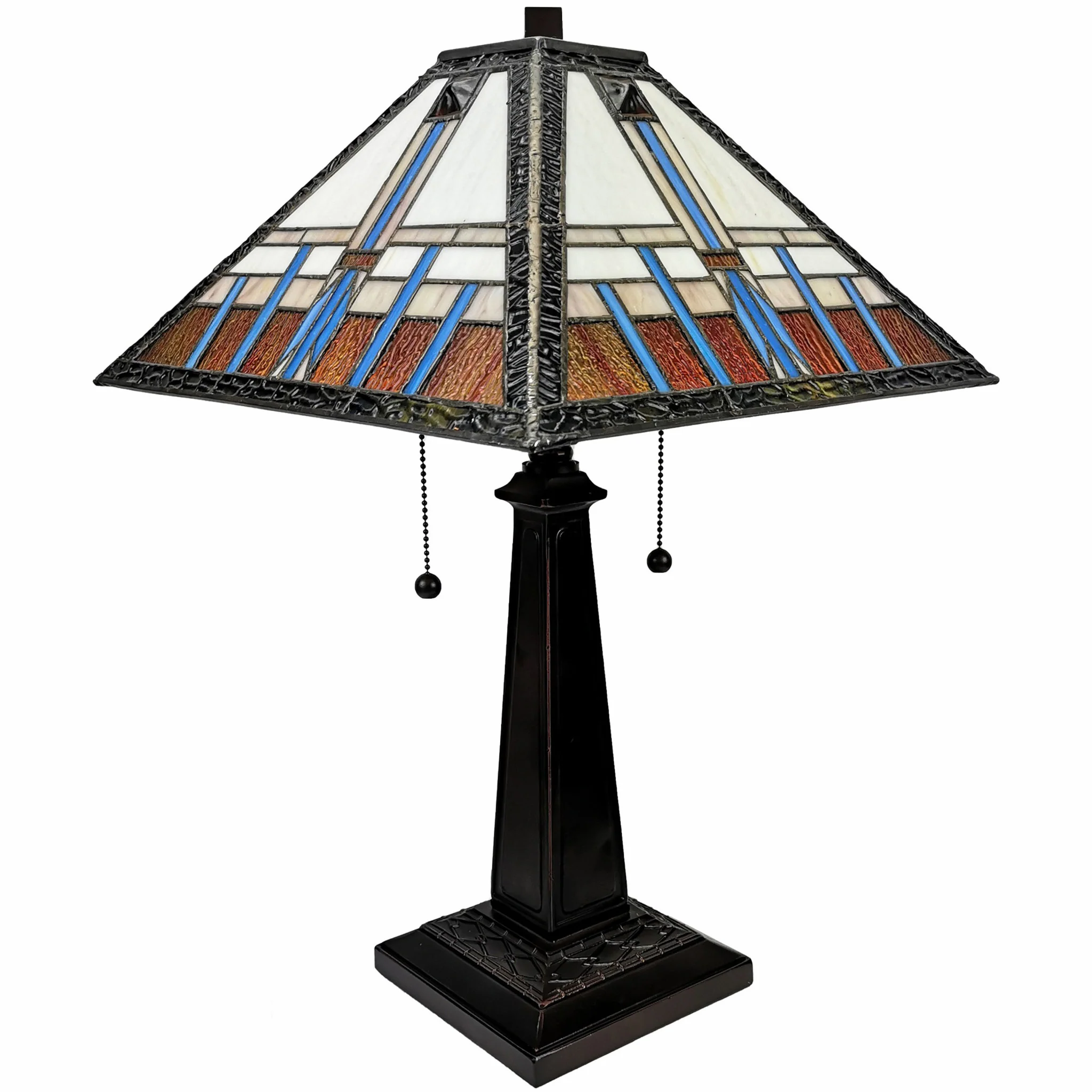23" Cream Amber and Teal Stained Glass Two Light Mission Style Table Lamp By Homeroots - Image 5