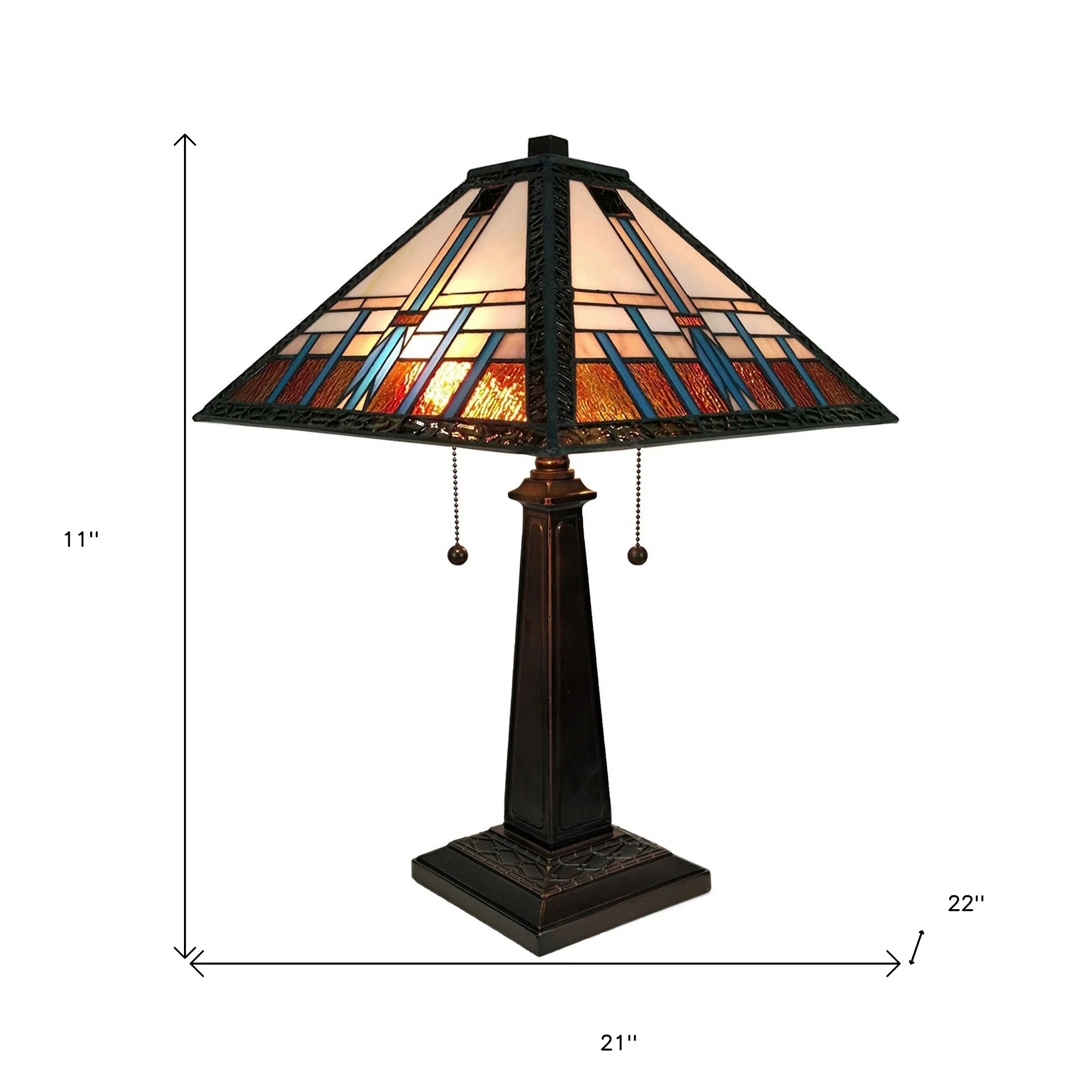 23" Cream Amber and Teal Stained Glass Two Light Mission Style Table Lamp By Homeroots - Image 6