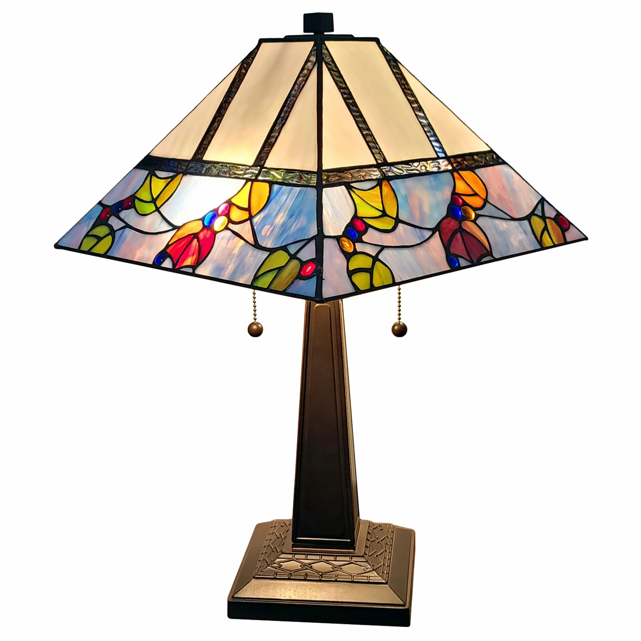 23" Cream and Blue Stained Glass Two Light Mission Style Table Lamp By Homeroots - Image 2