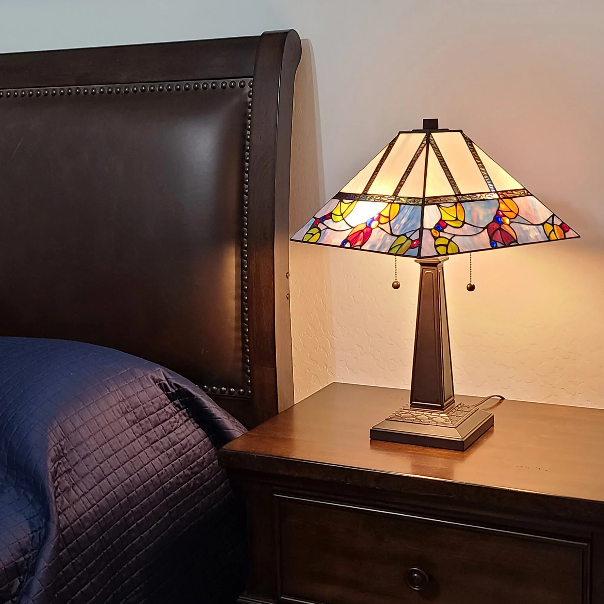 23" Cream and Blue Stained Glass Two Light Mission Style Table Lamp By Homeroots - Image 3