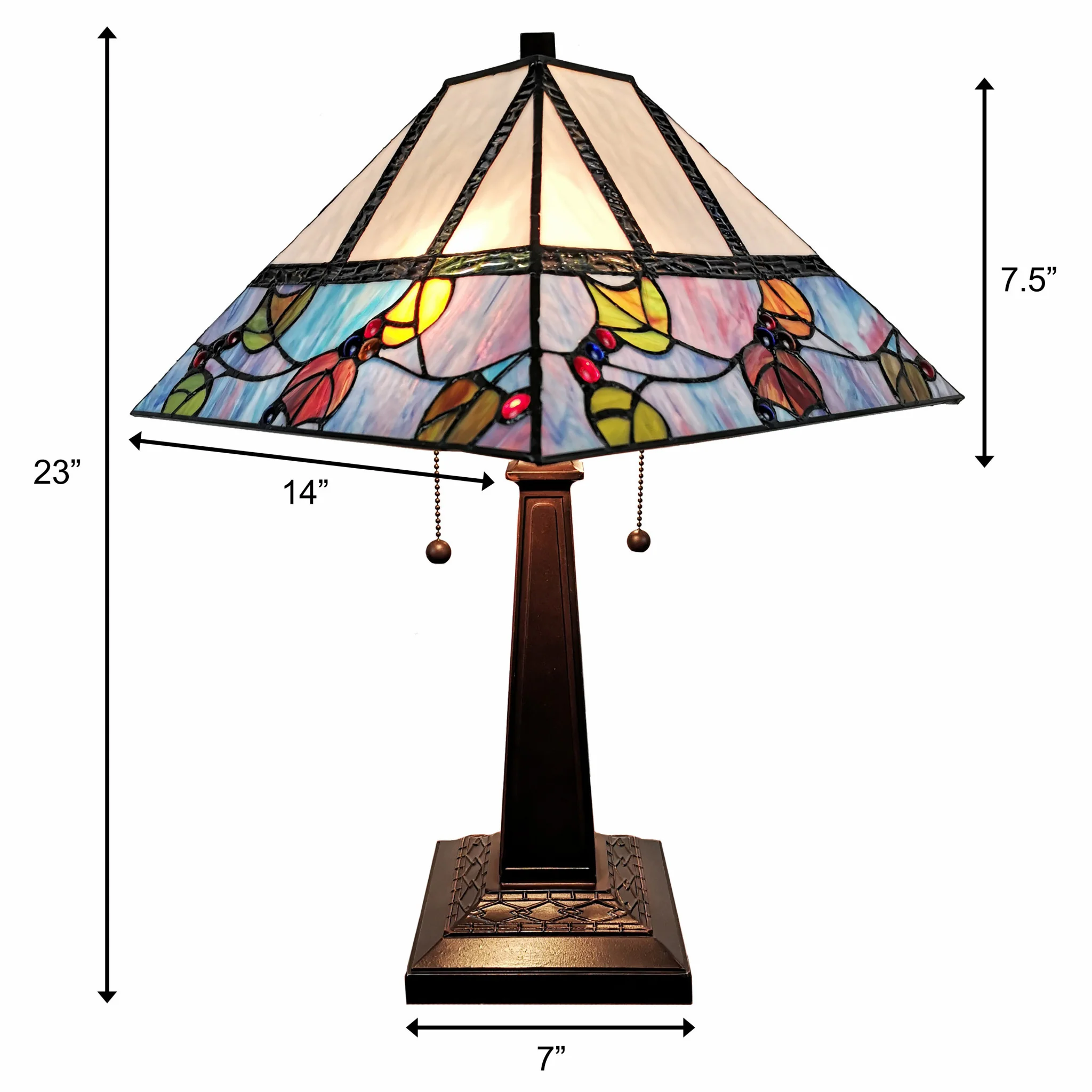 23" Cream and Blue Stained Glass Two Light Mission Style Table Lamp By Homeroots - Image 5
