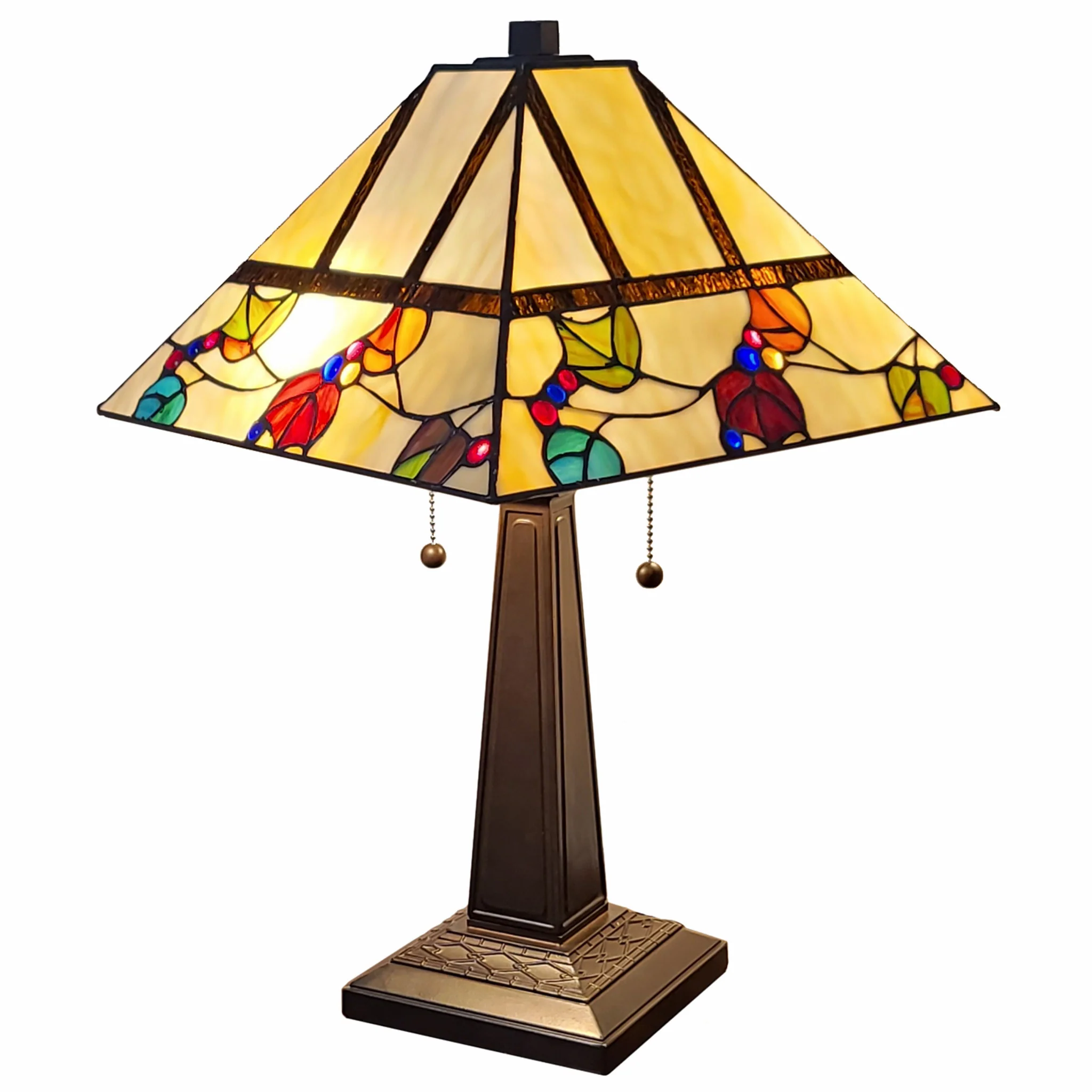 23" Cream and Jewel Stained Glass Two Light Mission Style Table Lamp By Homeroots - Image 2