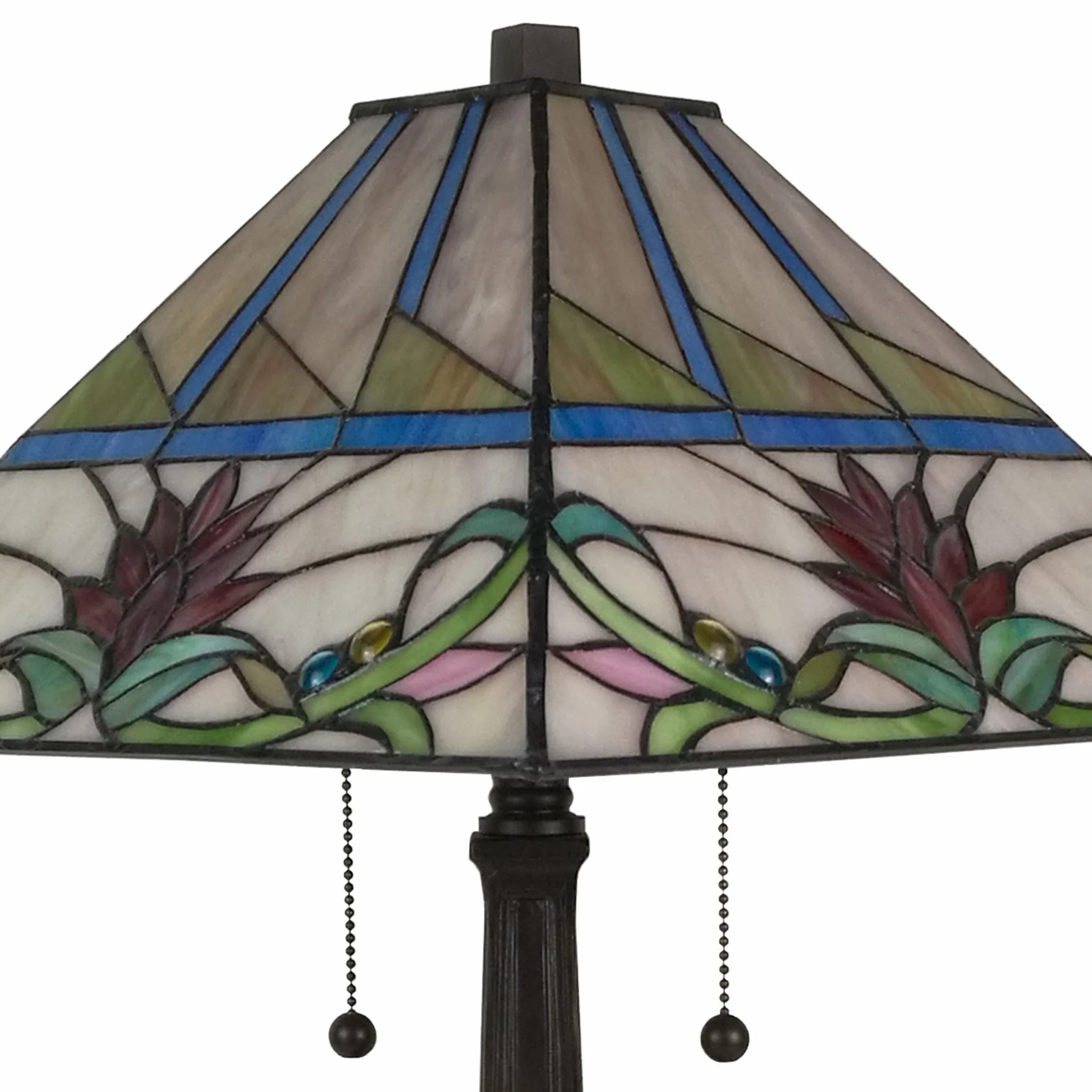 23" Cream and Red Floral Stained Glass Two Light Mission Style Table Lamp By Homeroots - Image 4