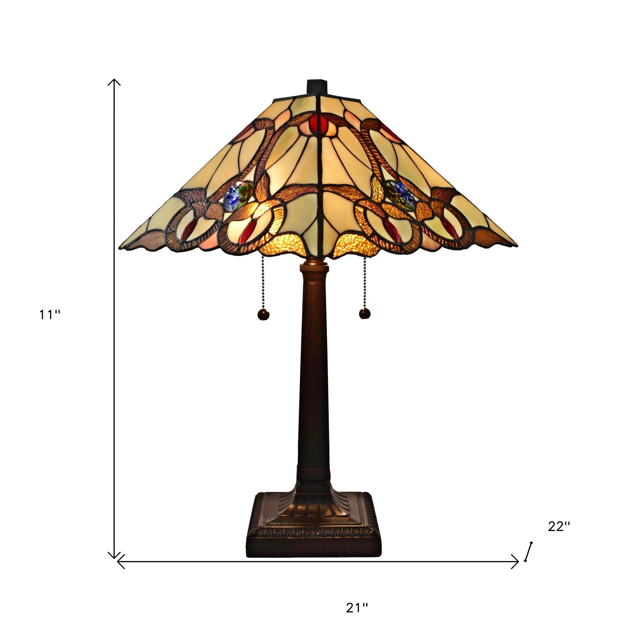 23" Cream Red and Blue Stained Glass Handcrafted Jeweled Two Light Mission Style Table Lamp By Homeroots - Image 5