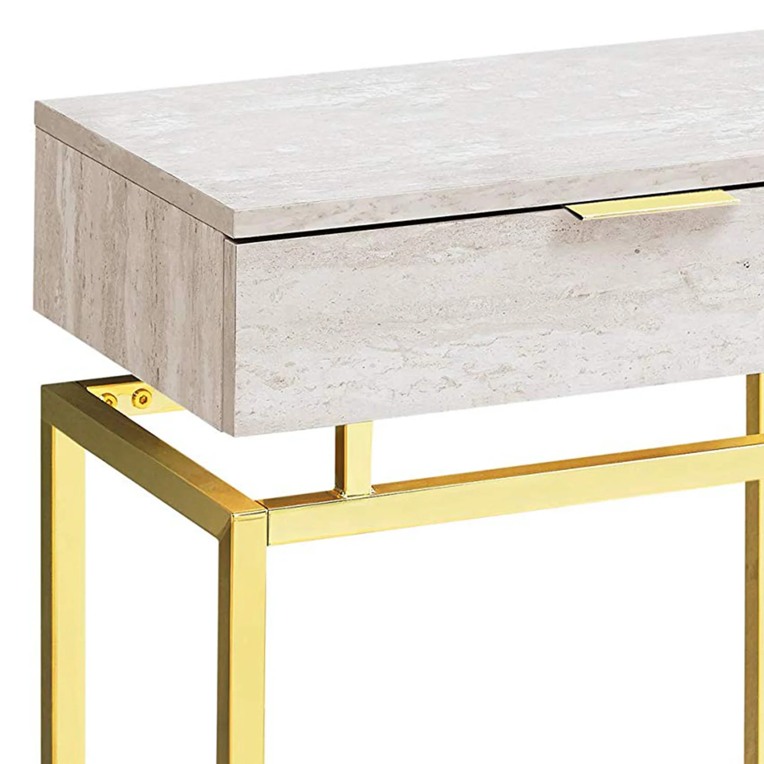 23" Gold And Beige End Table With Drawer By Homeroots - Image 5