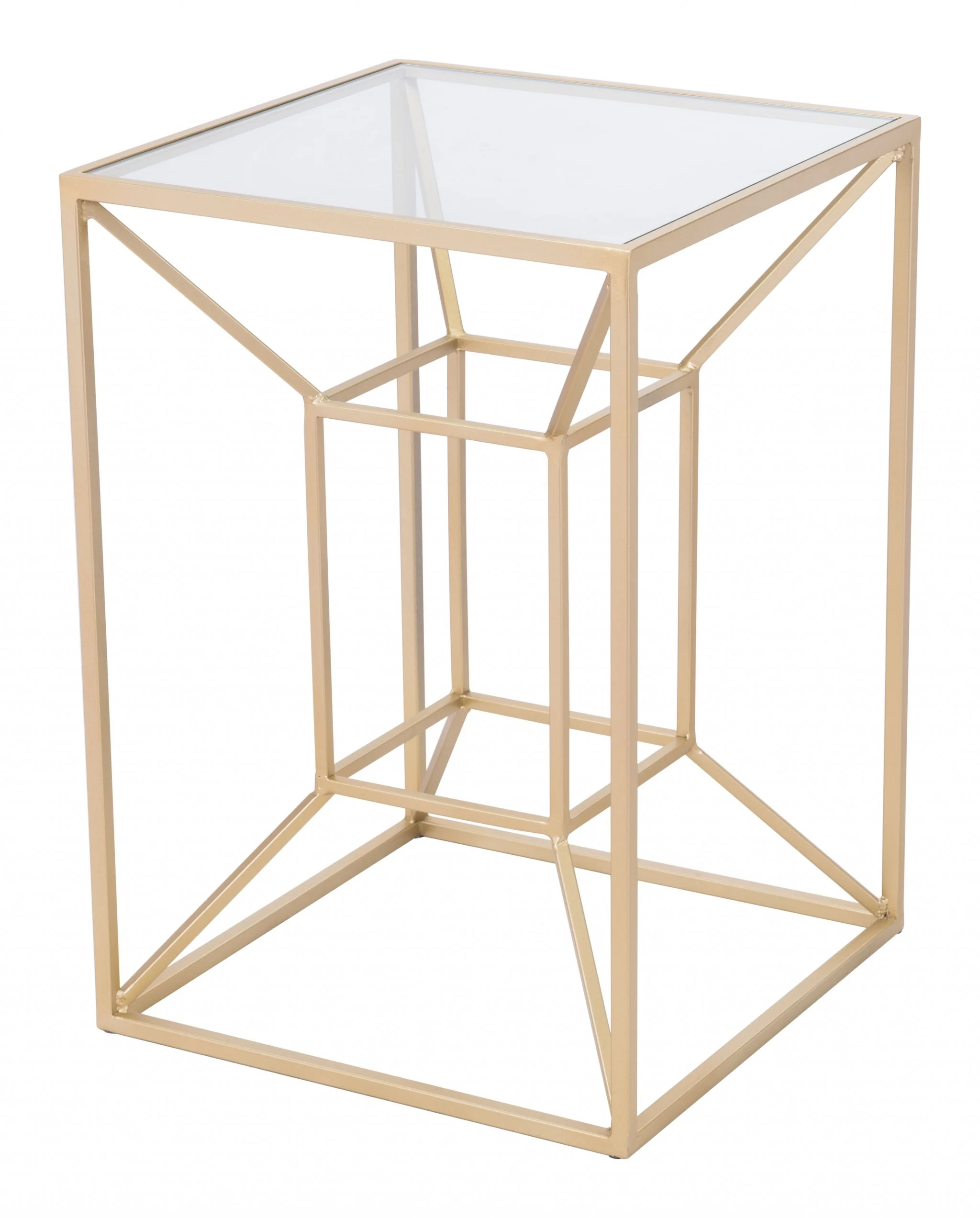 23" Gold And Clear Genuine Marble Look Square End Table By Homeroots - Image 2
