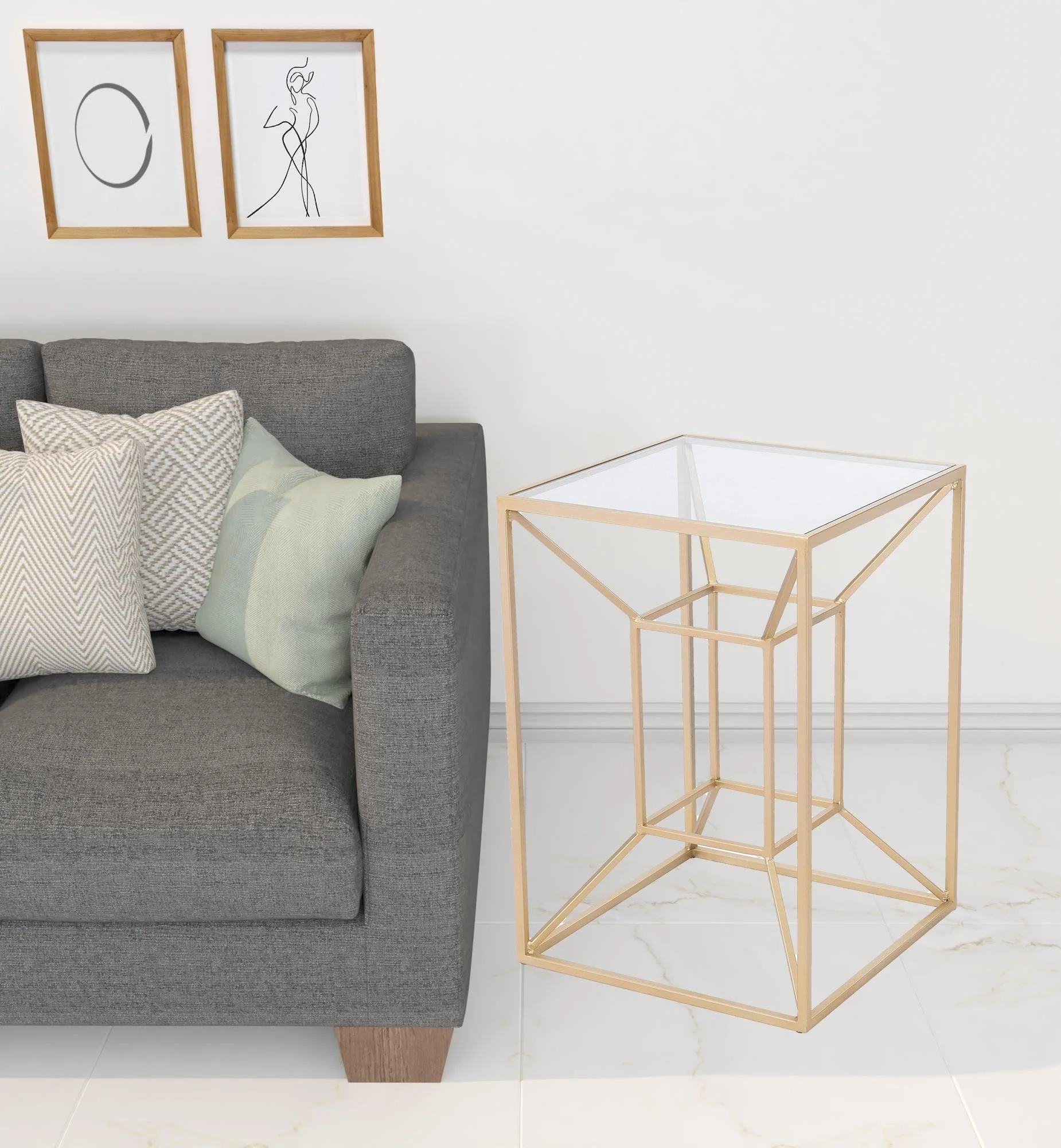 23" Gold And Clear Genuine Marble Look Square End Table By Homeroots - Image 3