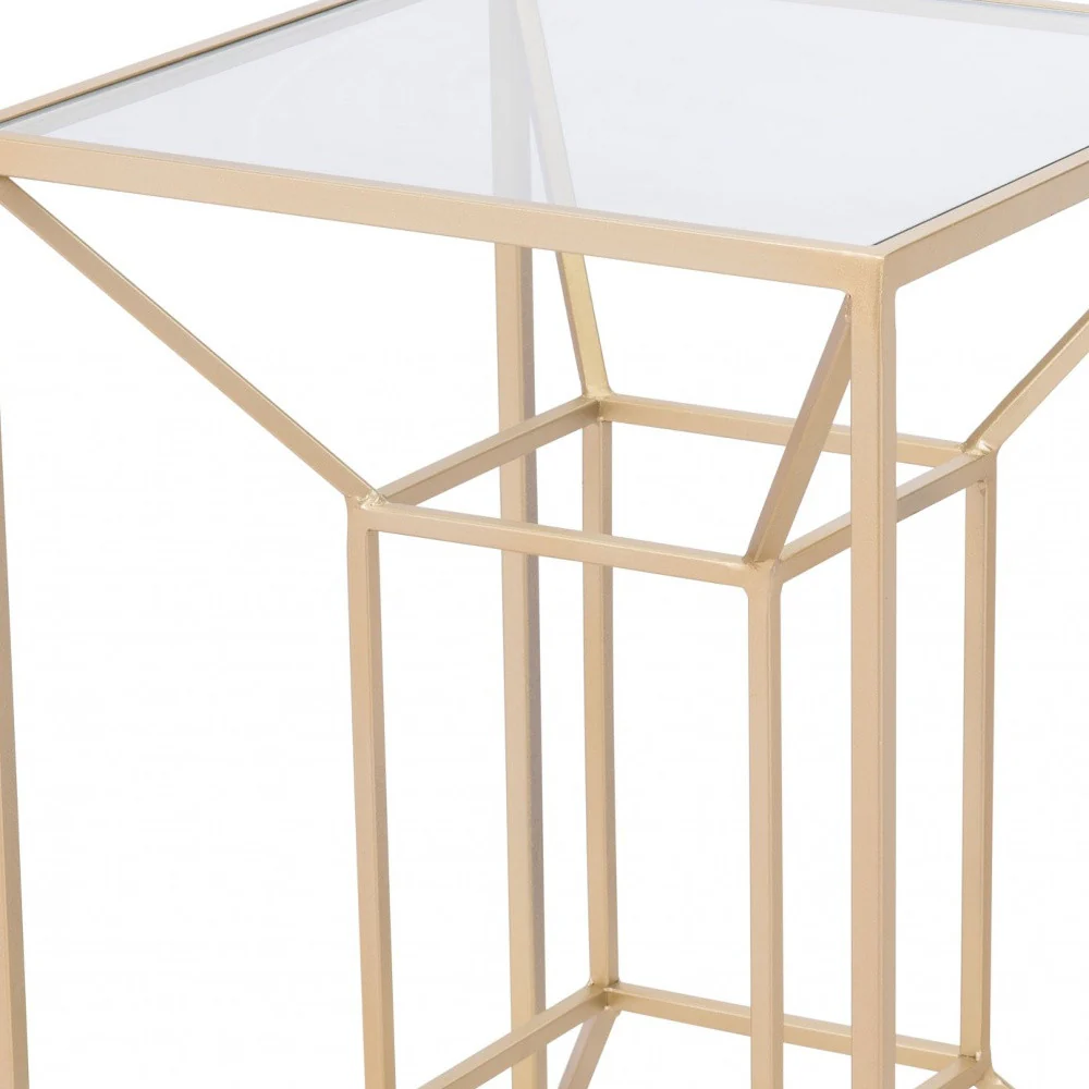 23" Gold And Clear Genuine Marble Look Square End Table By Homeroots - Image 7