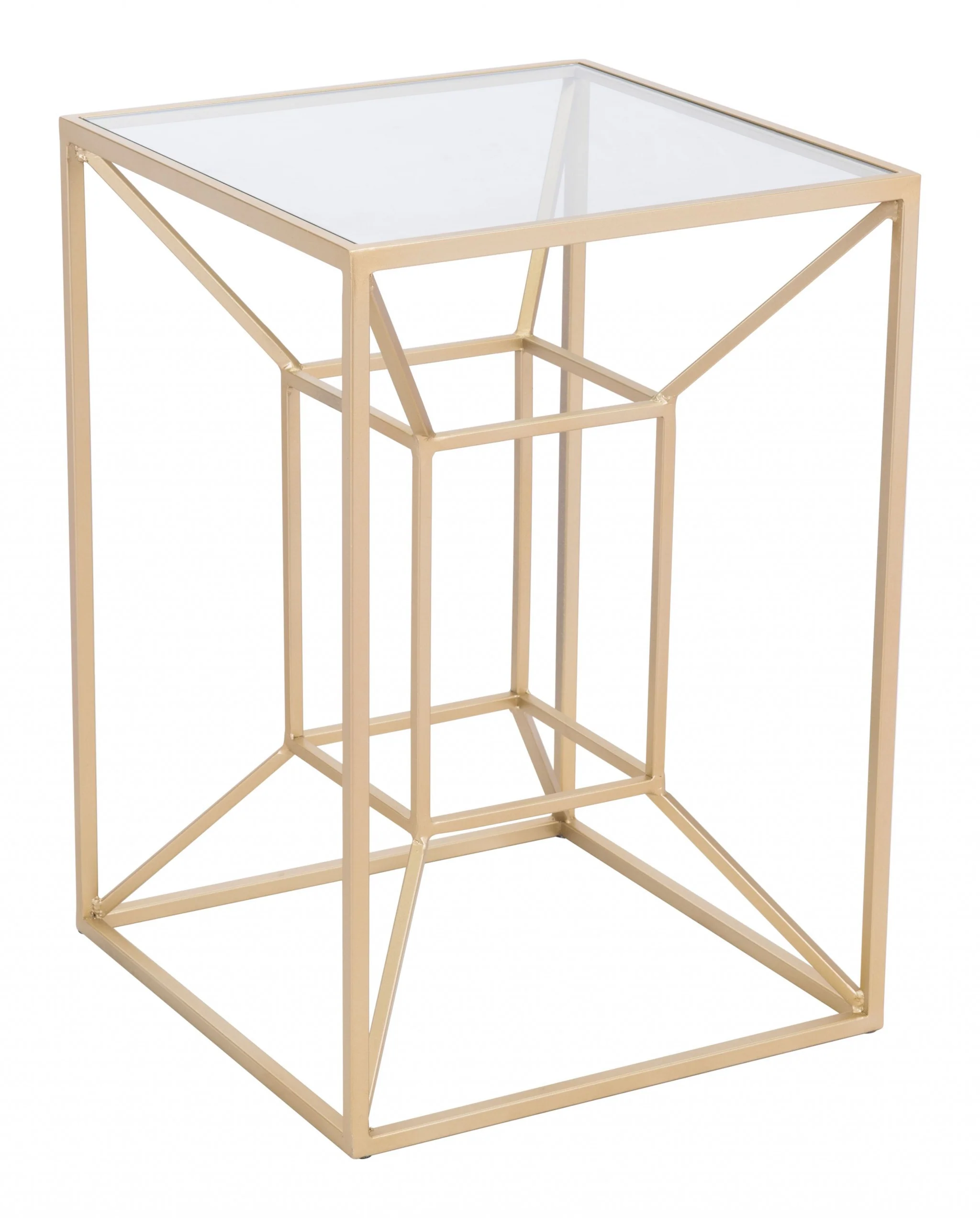 23" Gold And Clear Genuine Marble Look Square End Table By Homeroots - Image 8