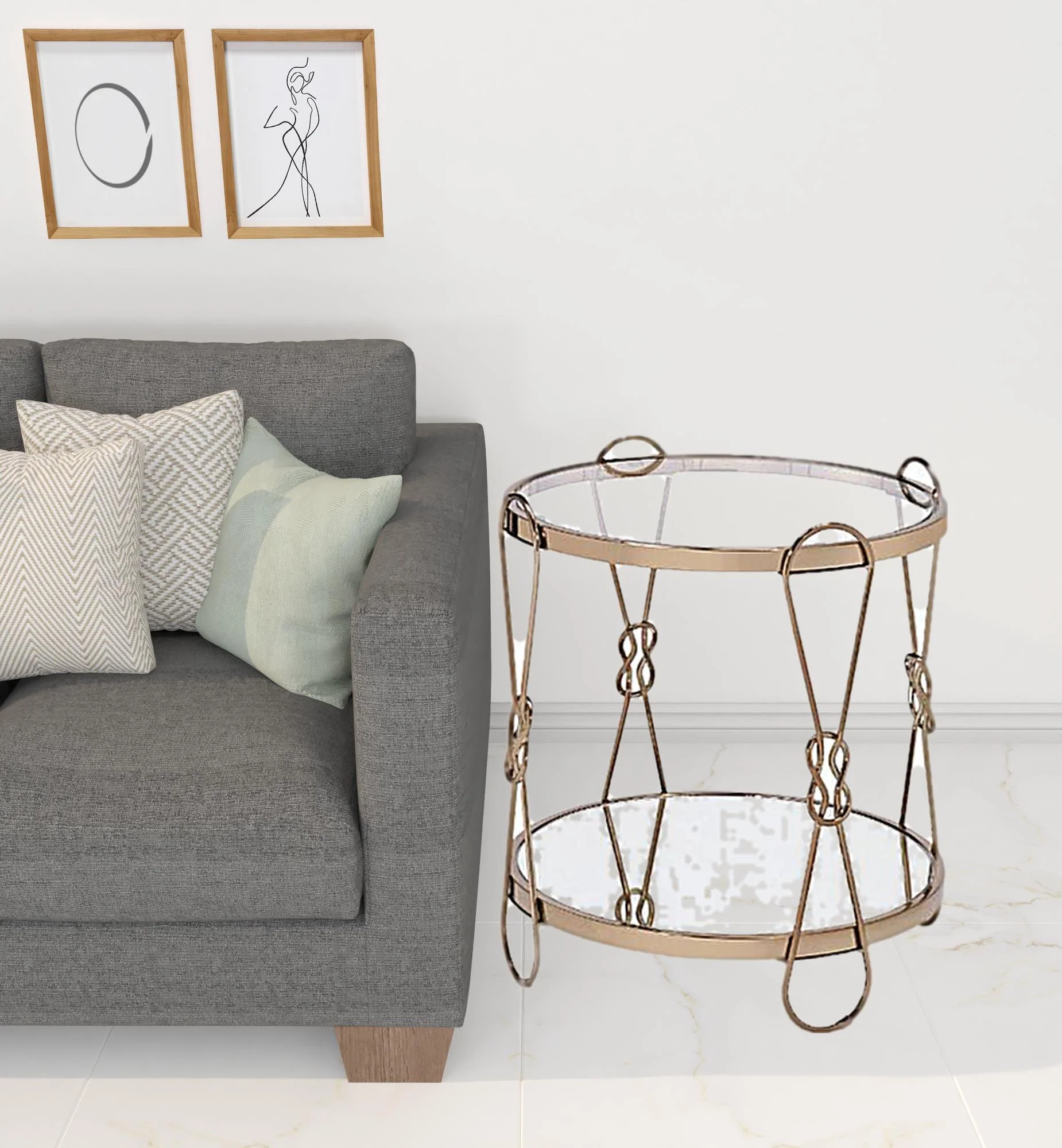 23" Gold Mirrored And Metal Round End Table With Shelf By Homeroots - Image 2