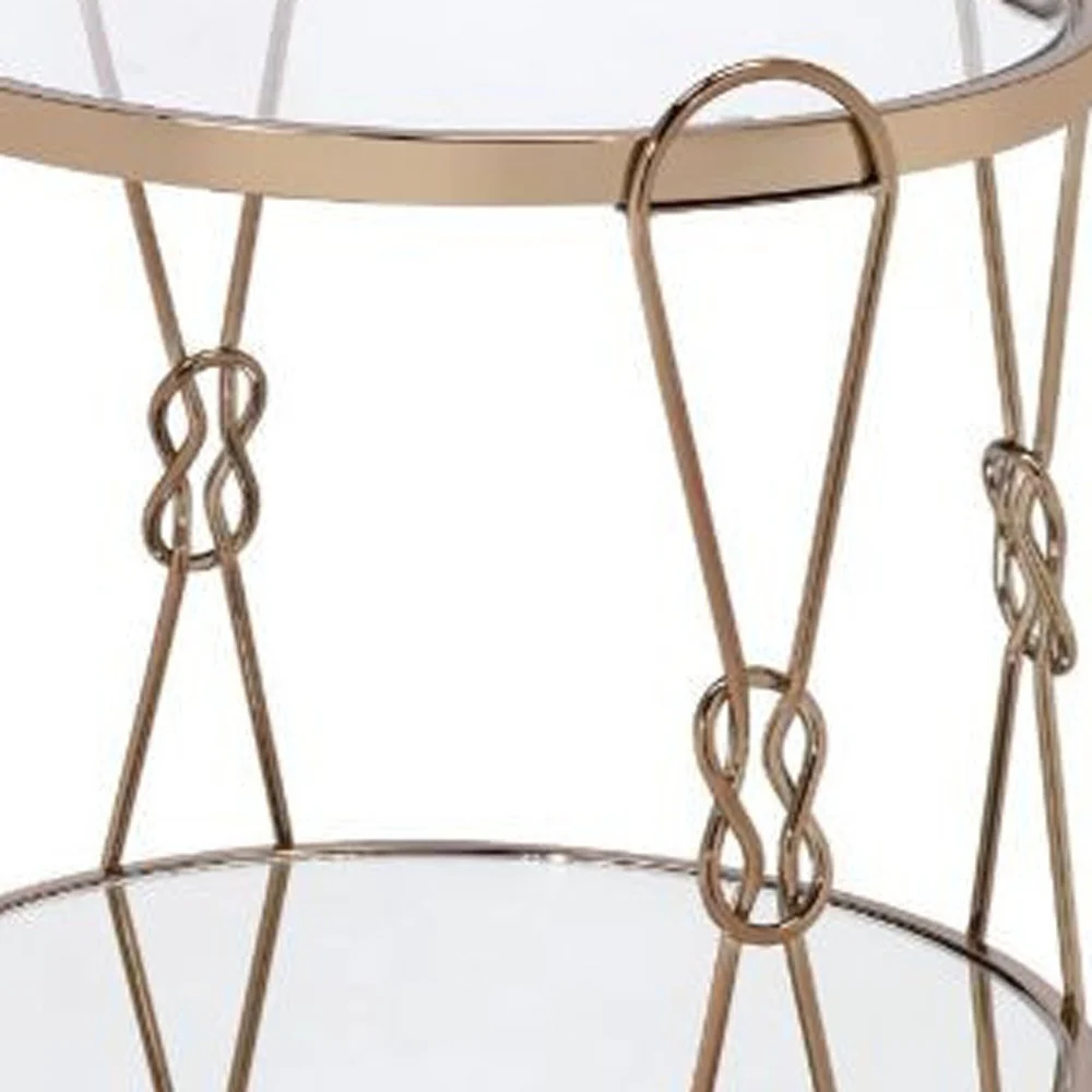 23" Gold Mirrored And Metal Round End Table With Shelf By Homeroots - Image 3