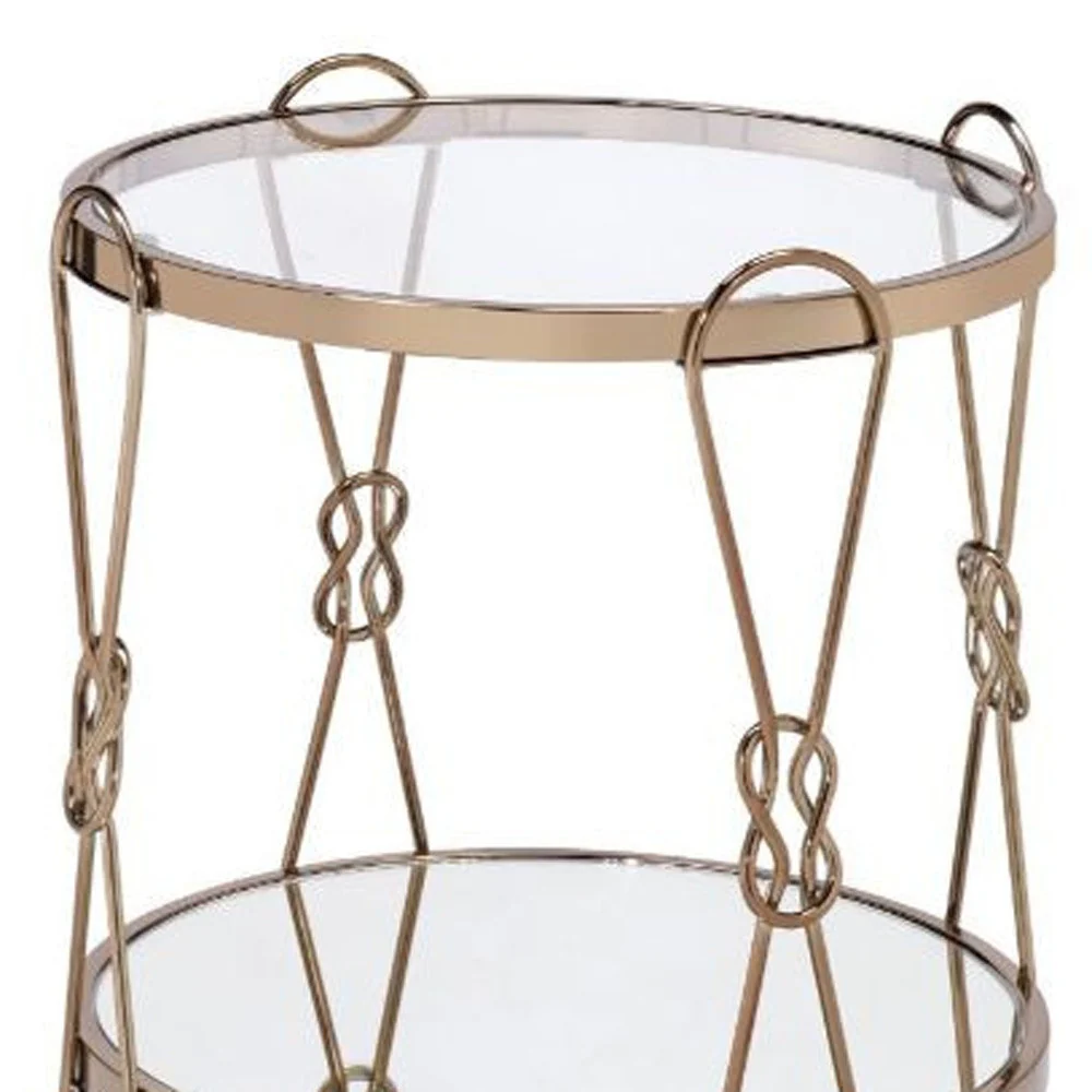 23" Gold Mirrored And Metal Round End Table With Shelf By Homeroots - Image 4