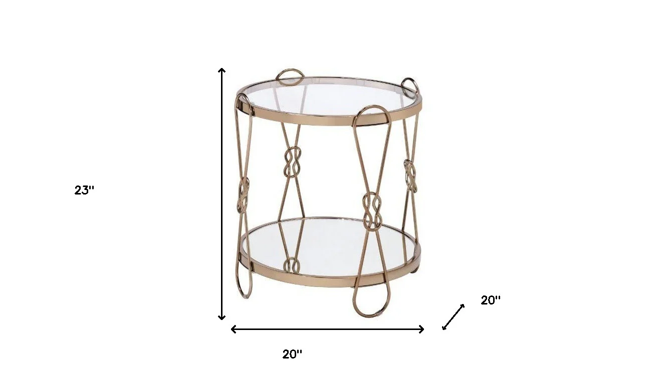 23" Gold Mirrored And Metal Round End Table With Shelf By Homeroots - Image 5