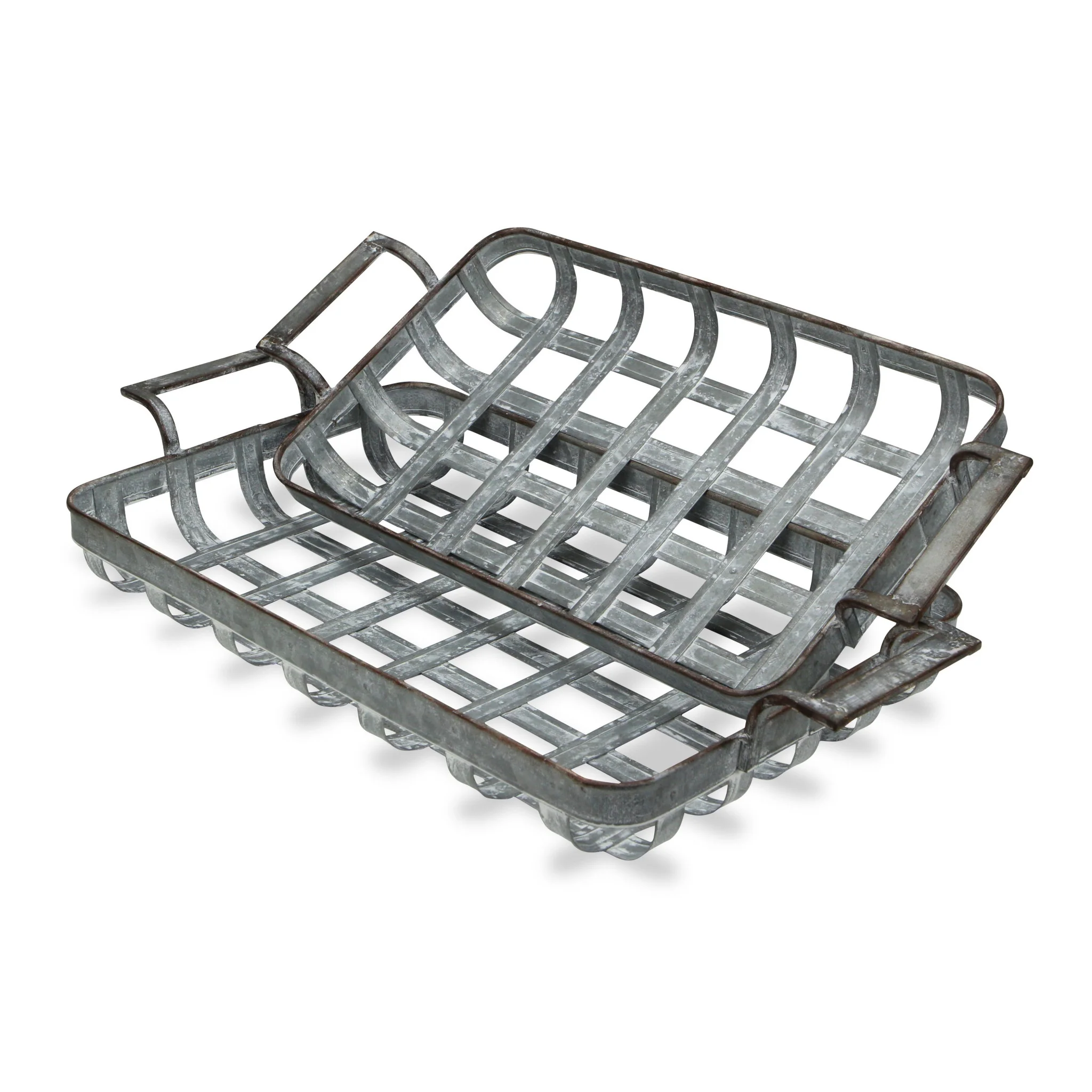 23" Gray Rectangular Metal Handmade Tray With Handles By Homeroots - Image 2