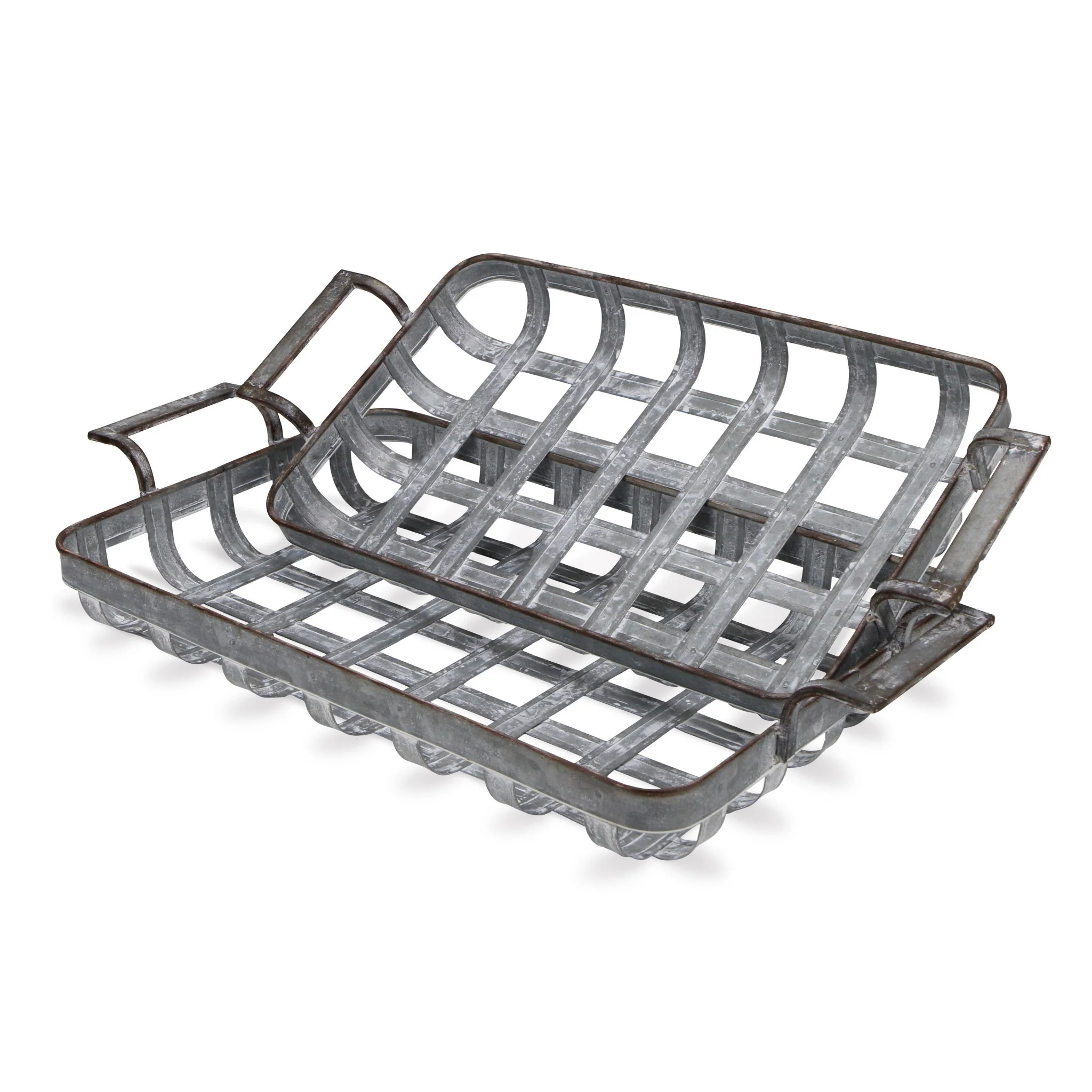 23" Gray Rectangular Metal Handmade Tray With Handles By Homeroots - Image 3
