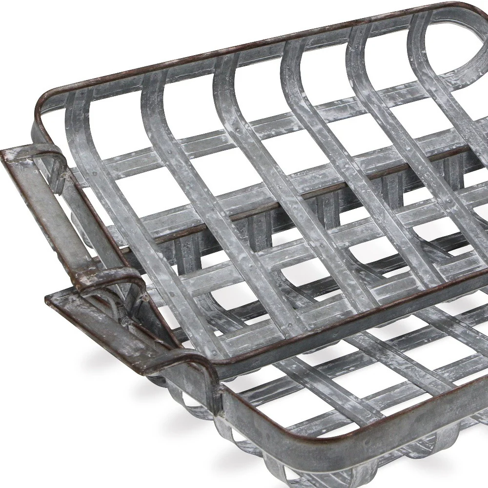 23" Gray Rectangular Metal Handmade Tray With Handles By Homeroots - Image 4