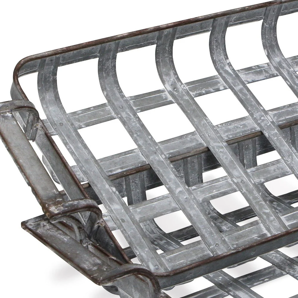 23" Gray Rectangular Metal Handmade Tray With Handles By Homeroots - Image 5