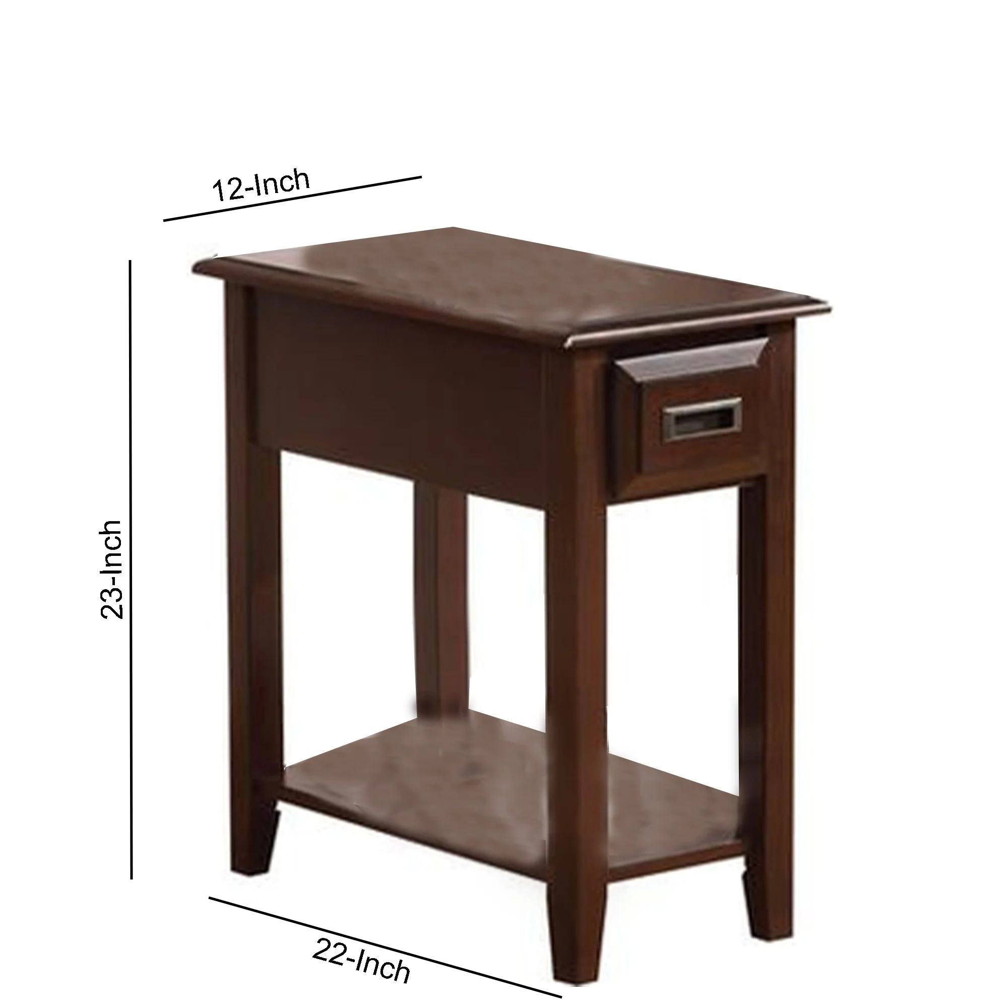 23" Rectangular Wooden Side Table With 1 Drawer, Brown By Benzara - Image 2