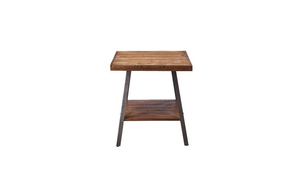23" Sandy Black And Weathered Oak Manufactured Wood Rectangular End Table With Shelf By Homeroots - Image 2