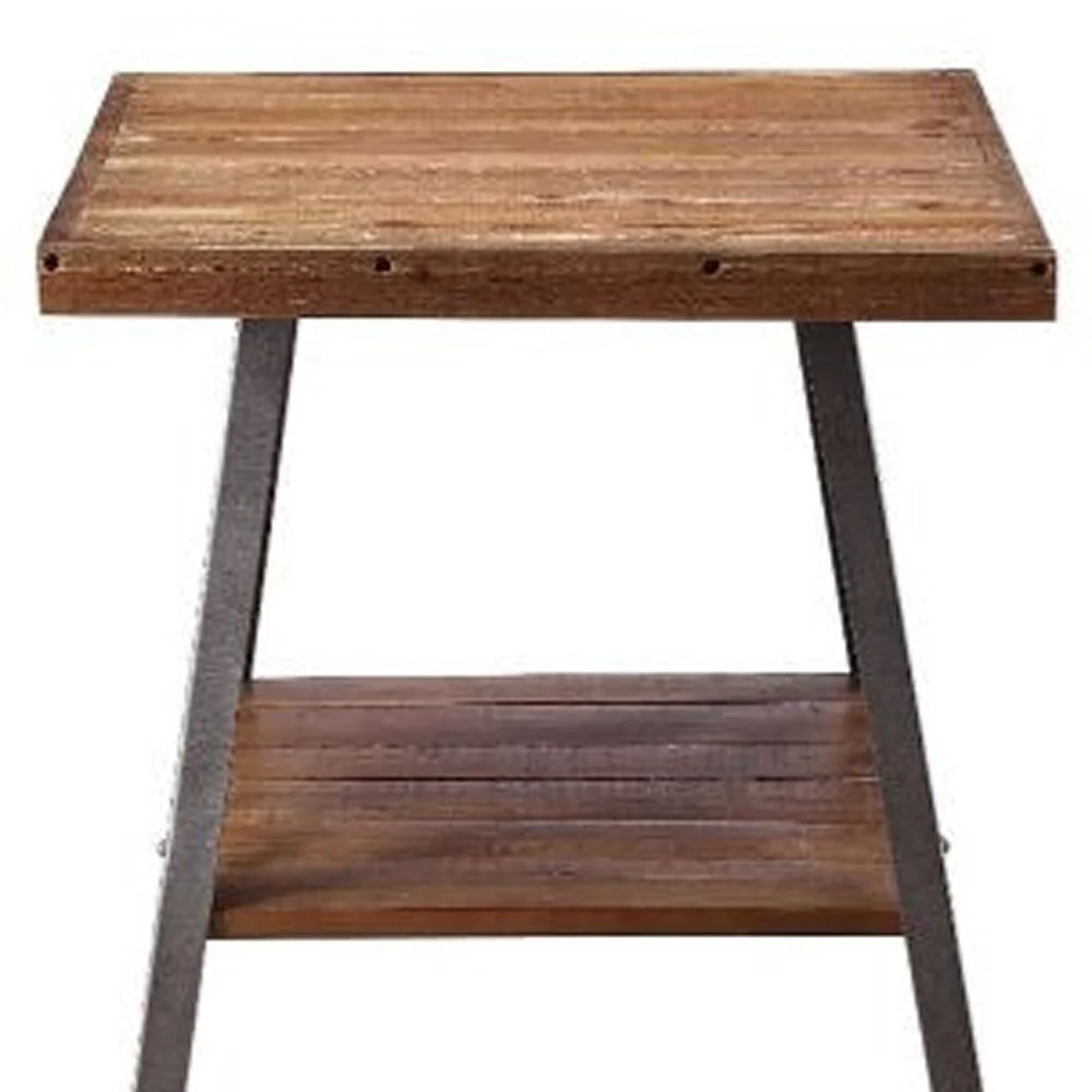 23" Sandy Black And Weathered Oak Manufactured Wood Rectangular End Table With Shelf By Homeroots - Image 4