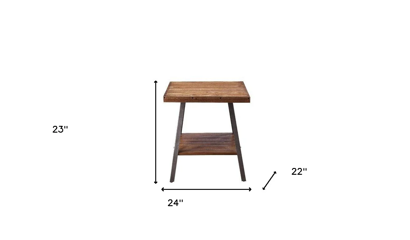 23" Sandy Black And Weathered Oak Manufactured Wood Rectangular End Table With Shelf By Homeroots - Image 5