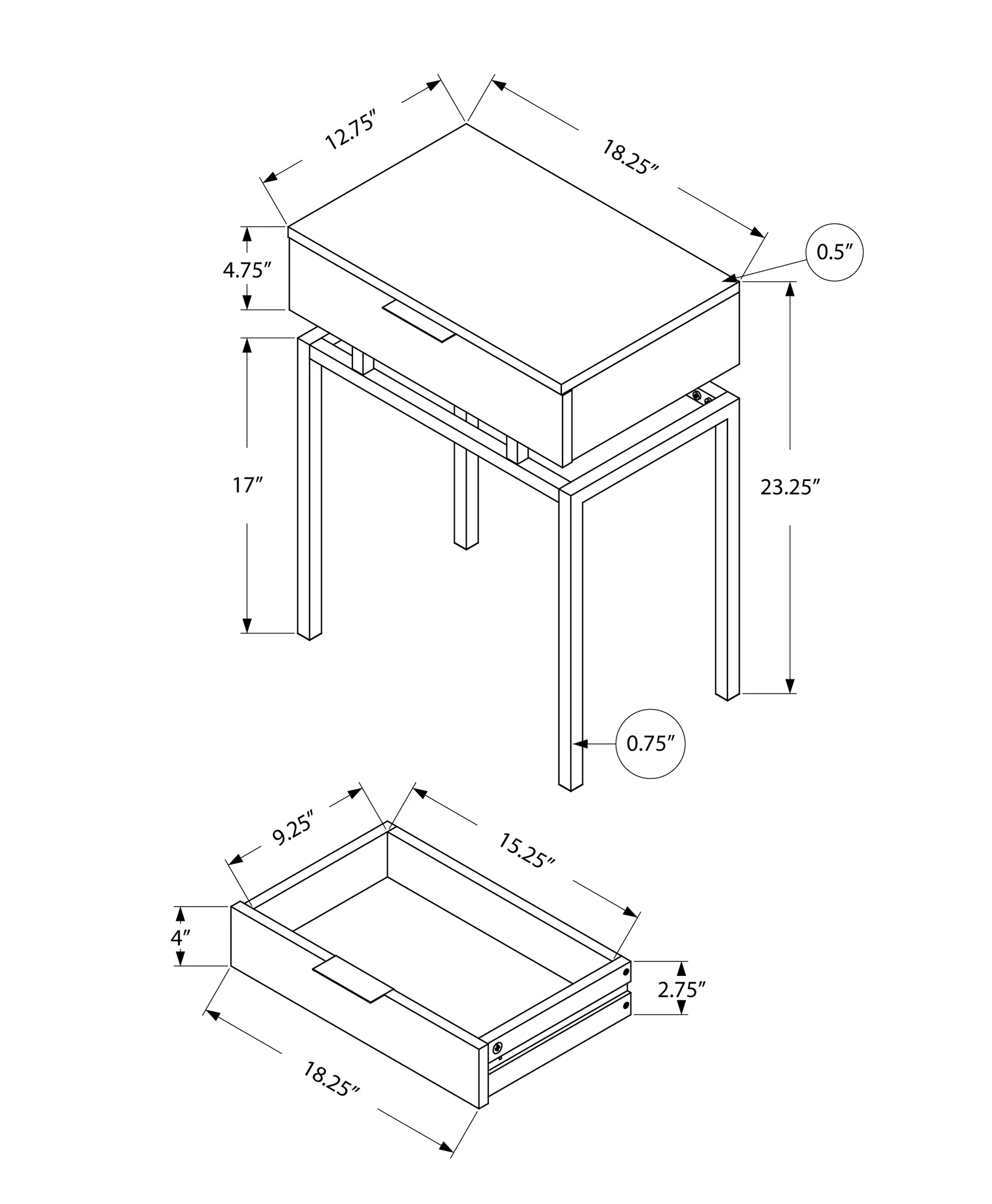 23" Silver And Deep Taupe End Table With Drawer By Homeroots - Image 3